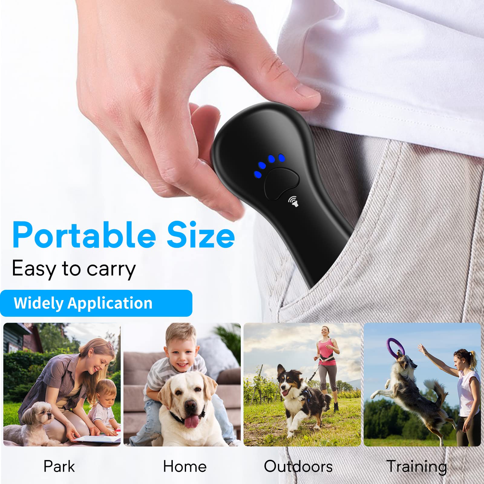 Ahwhg Ultrasonic Anti Barking Device - Rechargeable Dog Bark Deterrent, 16.4 Ft Range, Safe for Humans & Dogs, Portable Indoor & Outdoor, Black