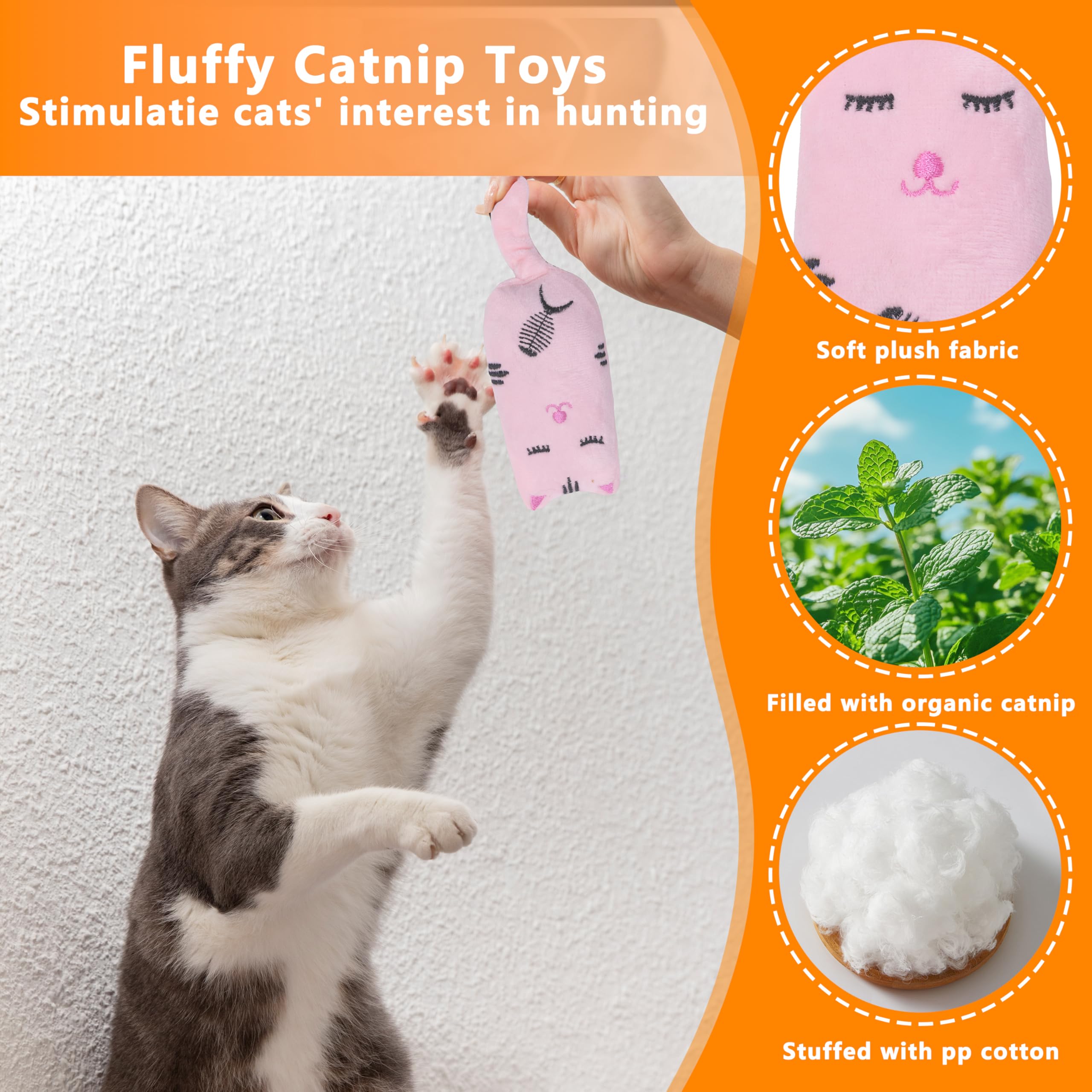 Seyezo Catnip Toys For Indoor Cats, 5 Pack Cat Toys For Cats, Fluffy Catnip Toys For Chewing Playing, Interactive Kitten Toys, C
