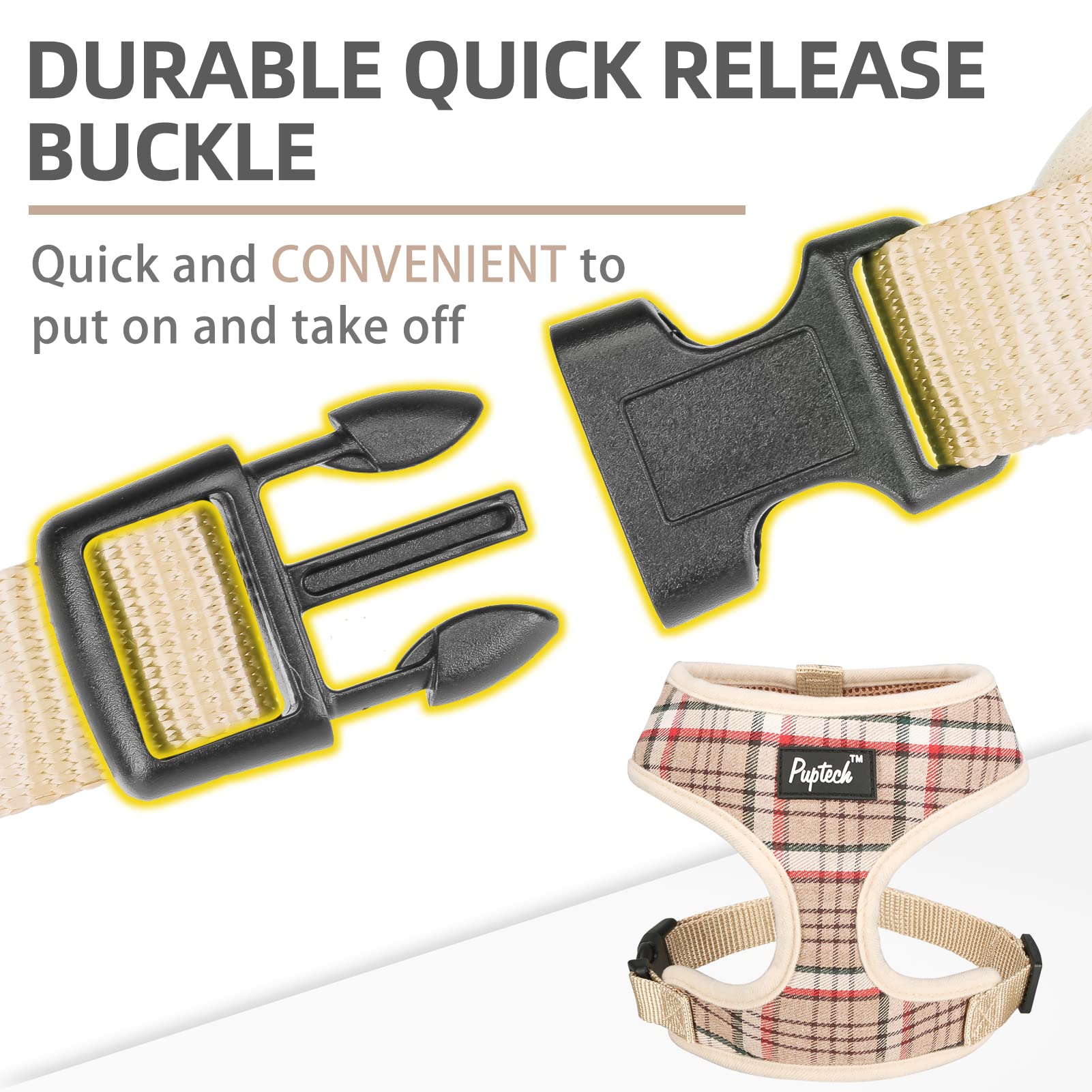 Pupteck Soft Mesh Dog Harness And Leash Set Pet Puppy Cat Comfort Padded Vest No Pull Harnesses, Khaki, S