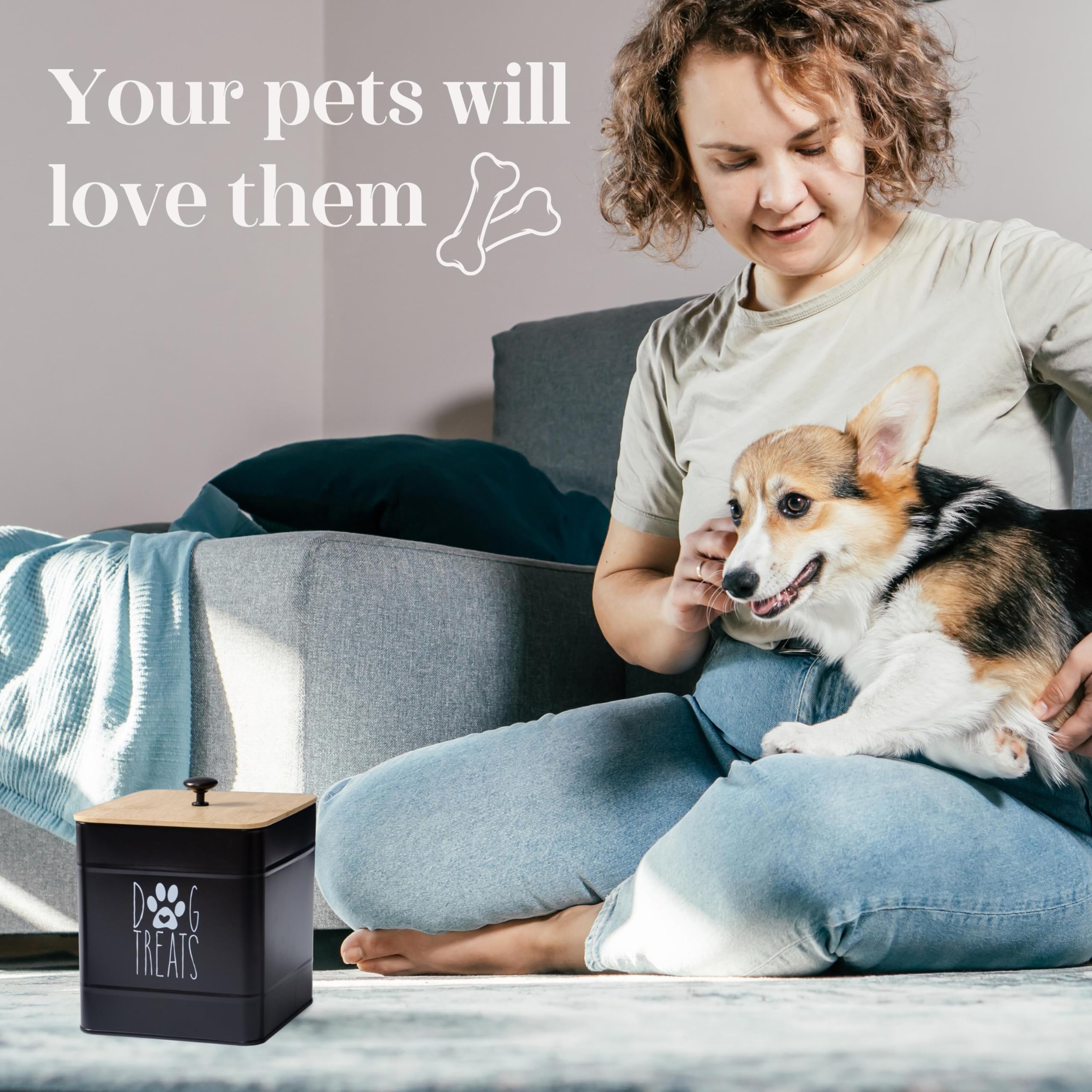 PERFNIQUE Dog Treat Container, Dog Treat Jar Set of 2 with Airtight Lid, Dog Cookie Jar for kitchen Counter, Pet Treat Container