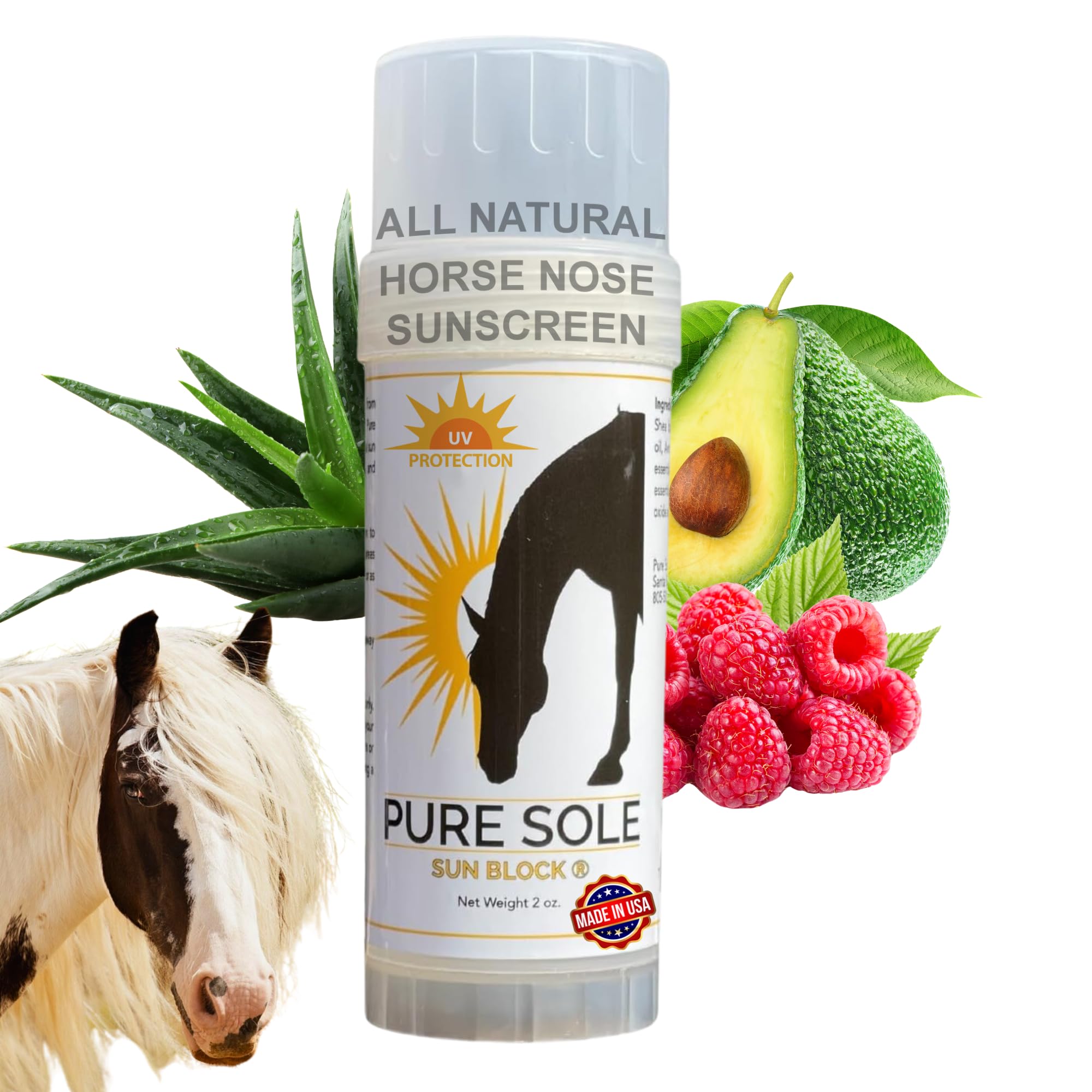 Horse Sunscreen - Nose Sun Protection - All Natural Spf Ingredients With Non-Nano Zinc Oxide - Pure Sole Equine Sun Block - Esse