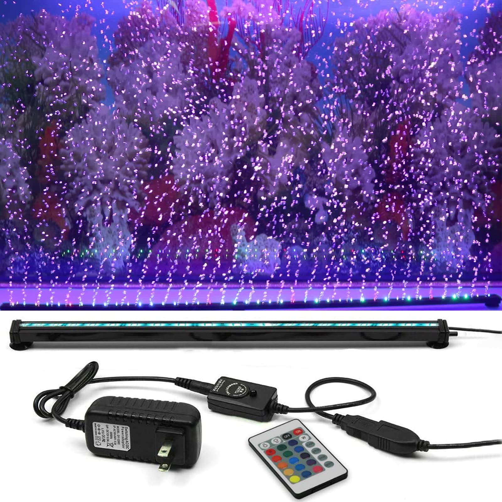Szminiled Submersible Aquarium Light, Fish Tank Light With Air Bubble Hole, Rgb Color Changing Brightness Adjustable Ip68 Waterproof Remote Control Led Light For Aquarium Fish Tank 20 Inch
