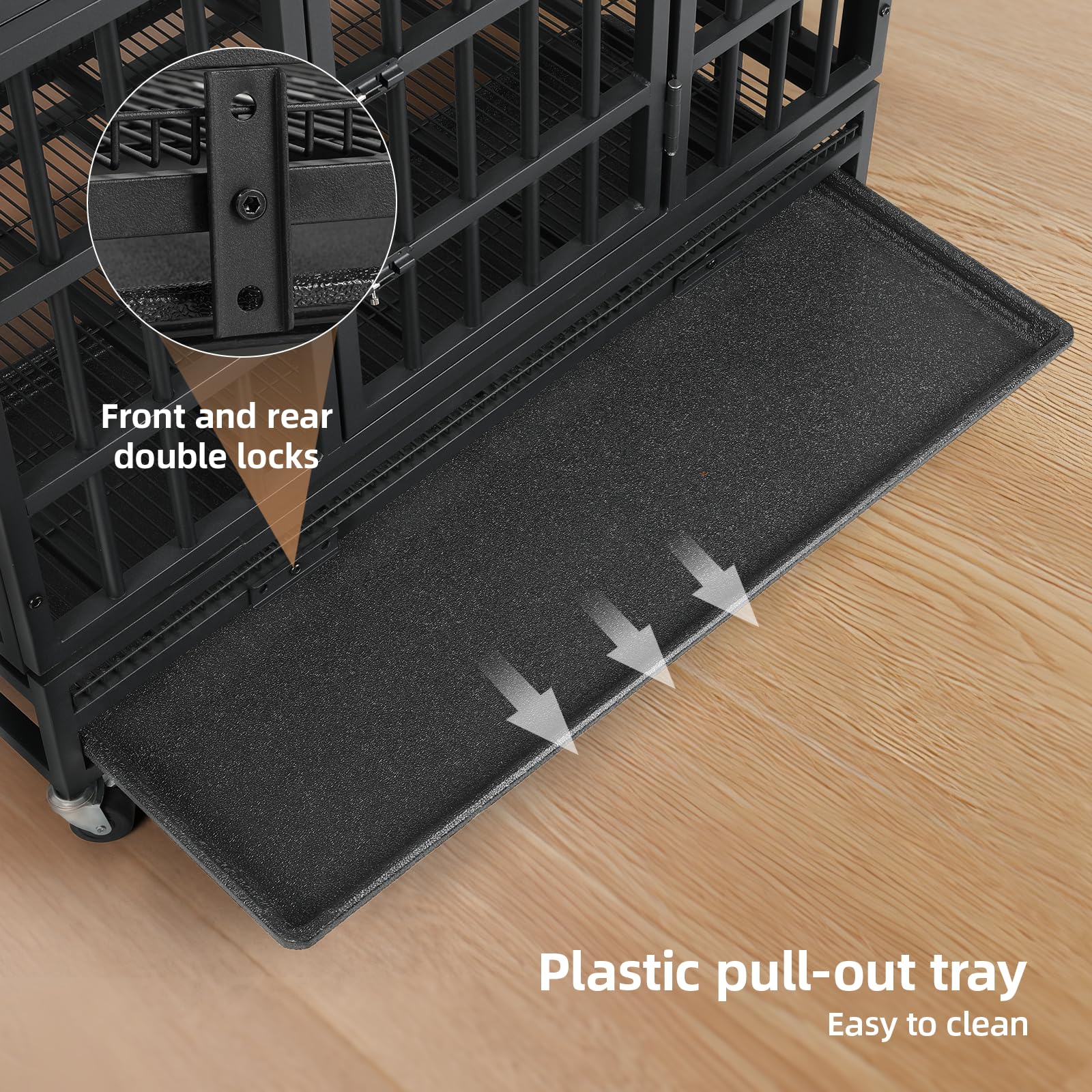 Vowner 42    Heavy Duty Indestructible Dog Crate, High Anxiety Dog Crate, Escape Proof Dog Cage Kennel With 4 Lockable Wheels, D