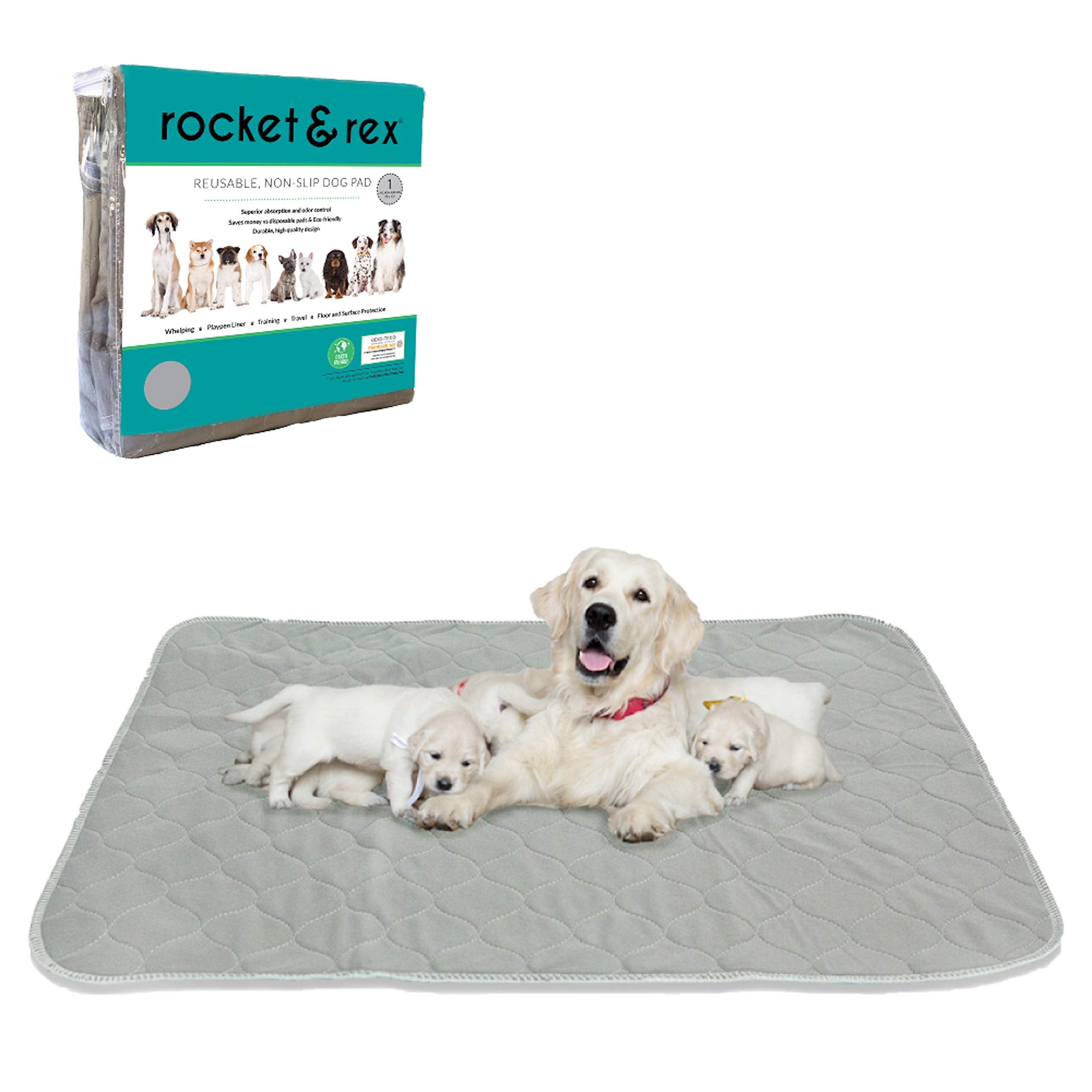 Rocket & Rex Premium Xl Non-Slip Washable Pee Pad For Dogs, Waterproof & Reusable Puppy Pad For Potty Training, Whelping, Travel