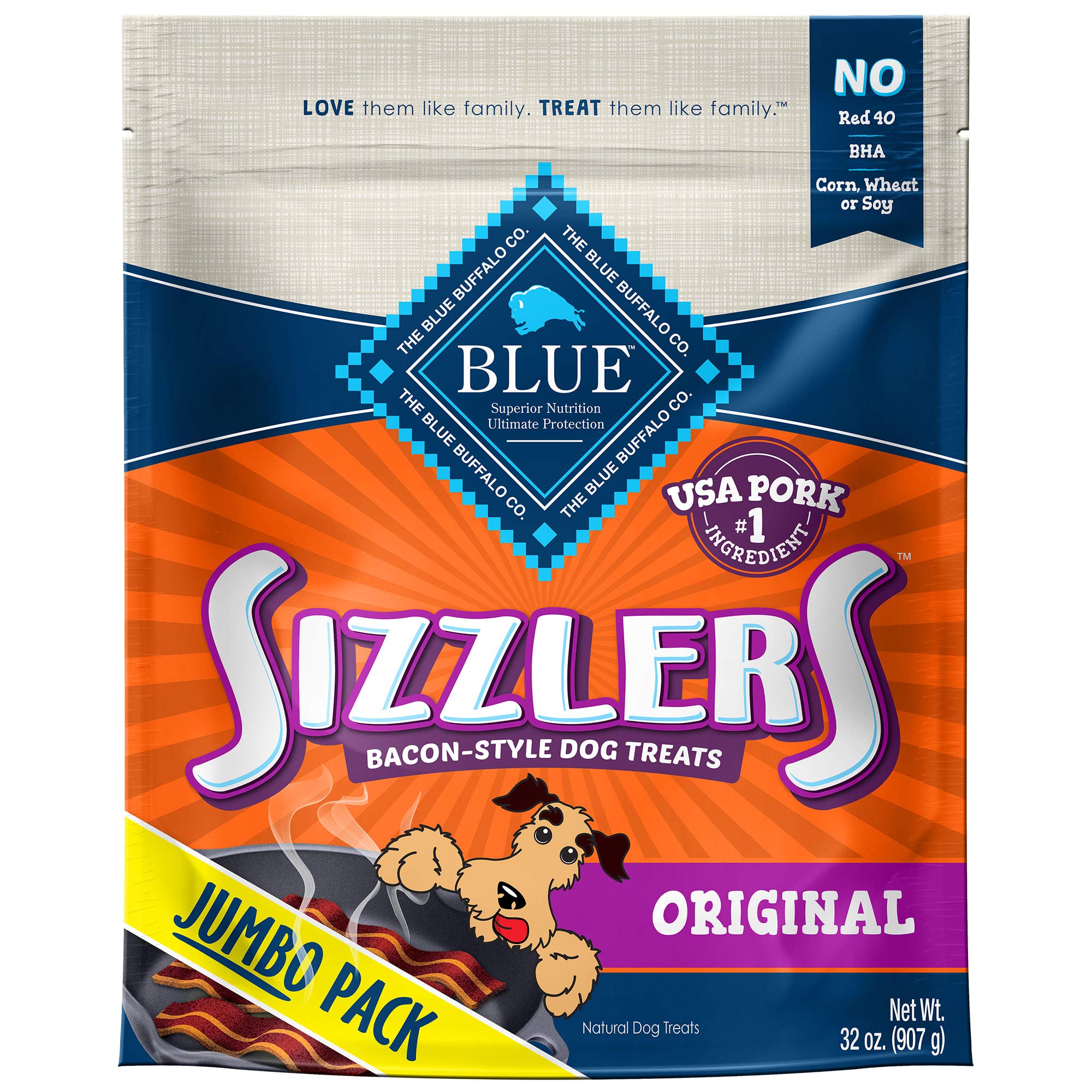 Blue Buffalo Sizzlers Natural Bacon-Style Soft-Moist Dog Treats Original Pork 32-oz bag