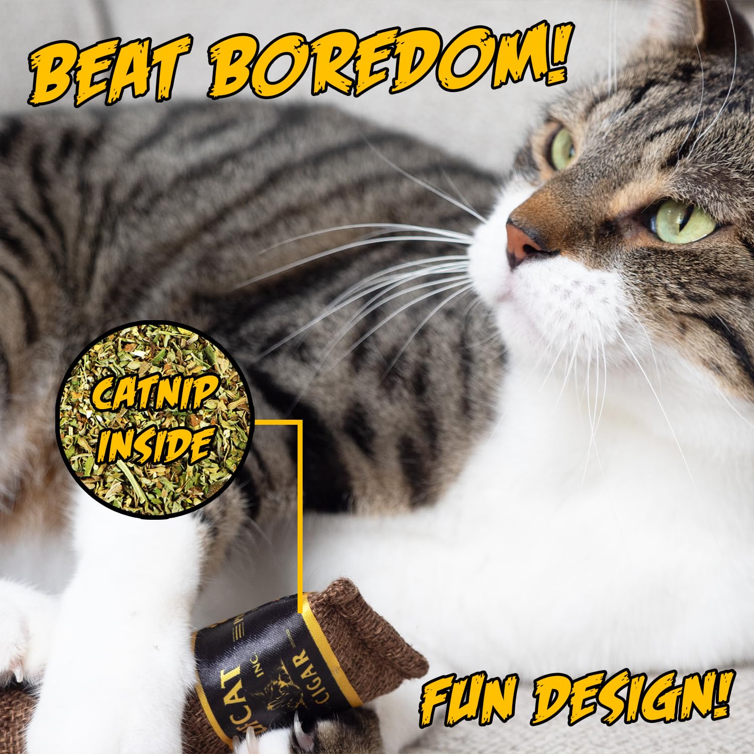 Cat Toy Cigar, Catnip Toys For Cats Of All Breeds, Cat Toys For Indoor Cats, Kitten Toys, Action Themed Fun For Kicking, Biting,
