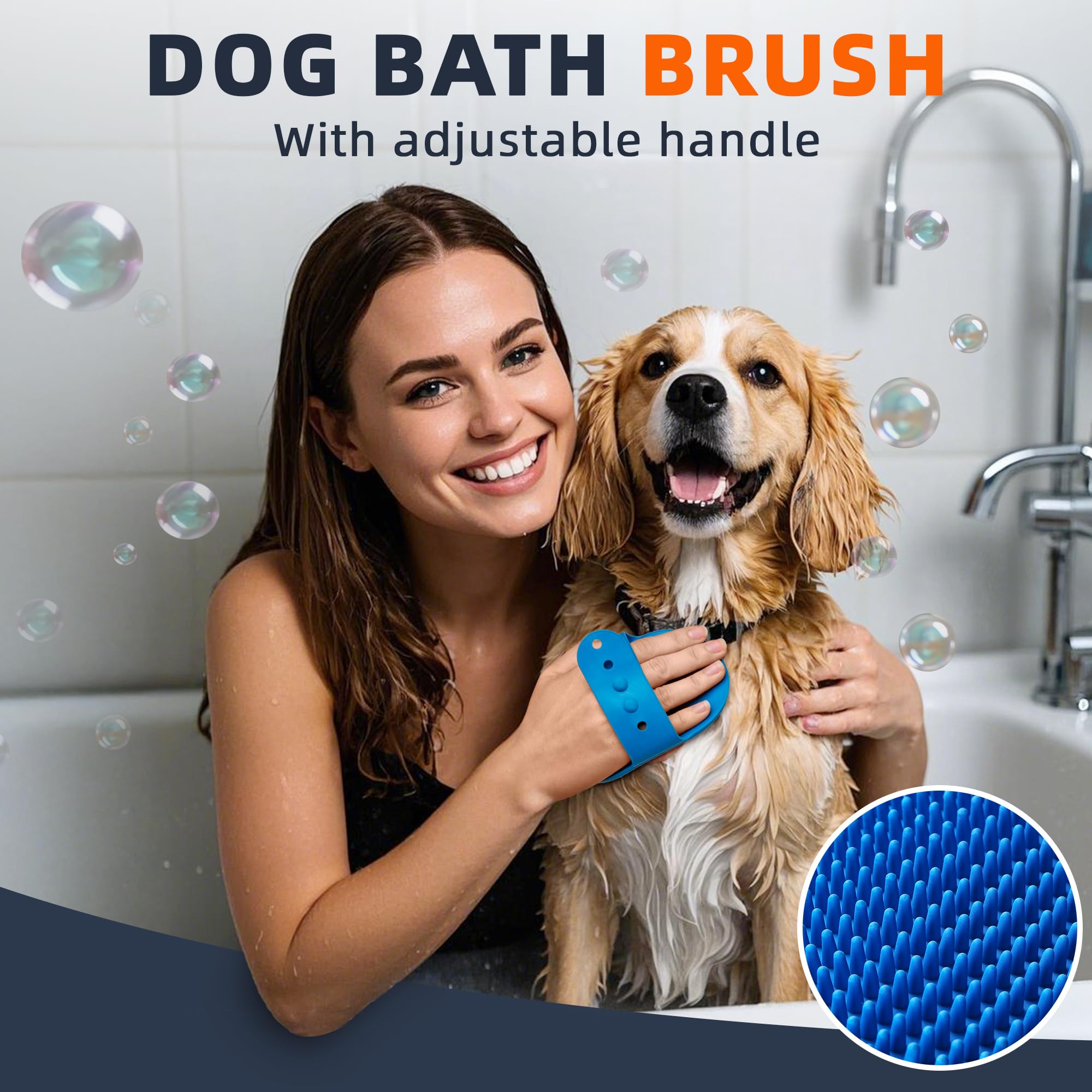 4Pcs Dog Bath Brush | Scrubber For Bath | Shampoo Brush | Toothbrush | Finger Toothbrush | Dog Shower/Washing Brush With Adjusta