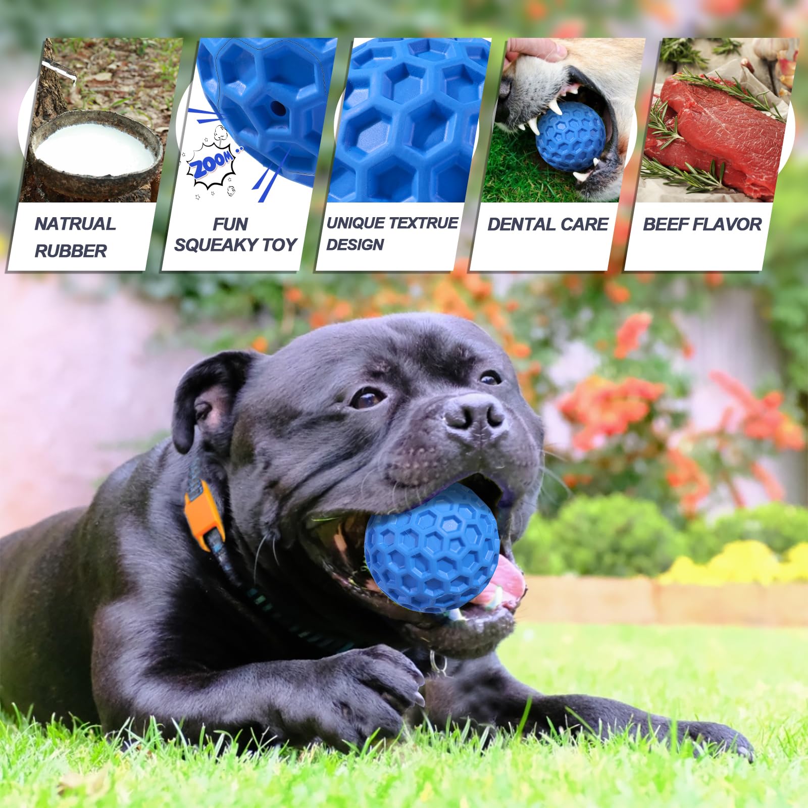 Putago Squeaky Dog Balls, 2 Pack Indestructible Dog Toys For Aggressive Chewers Large/Medium Breed, Natural Rubber Interactive C