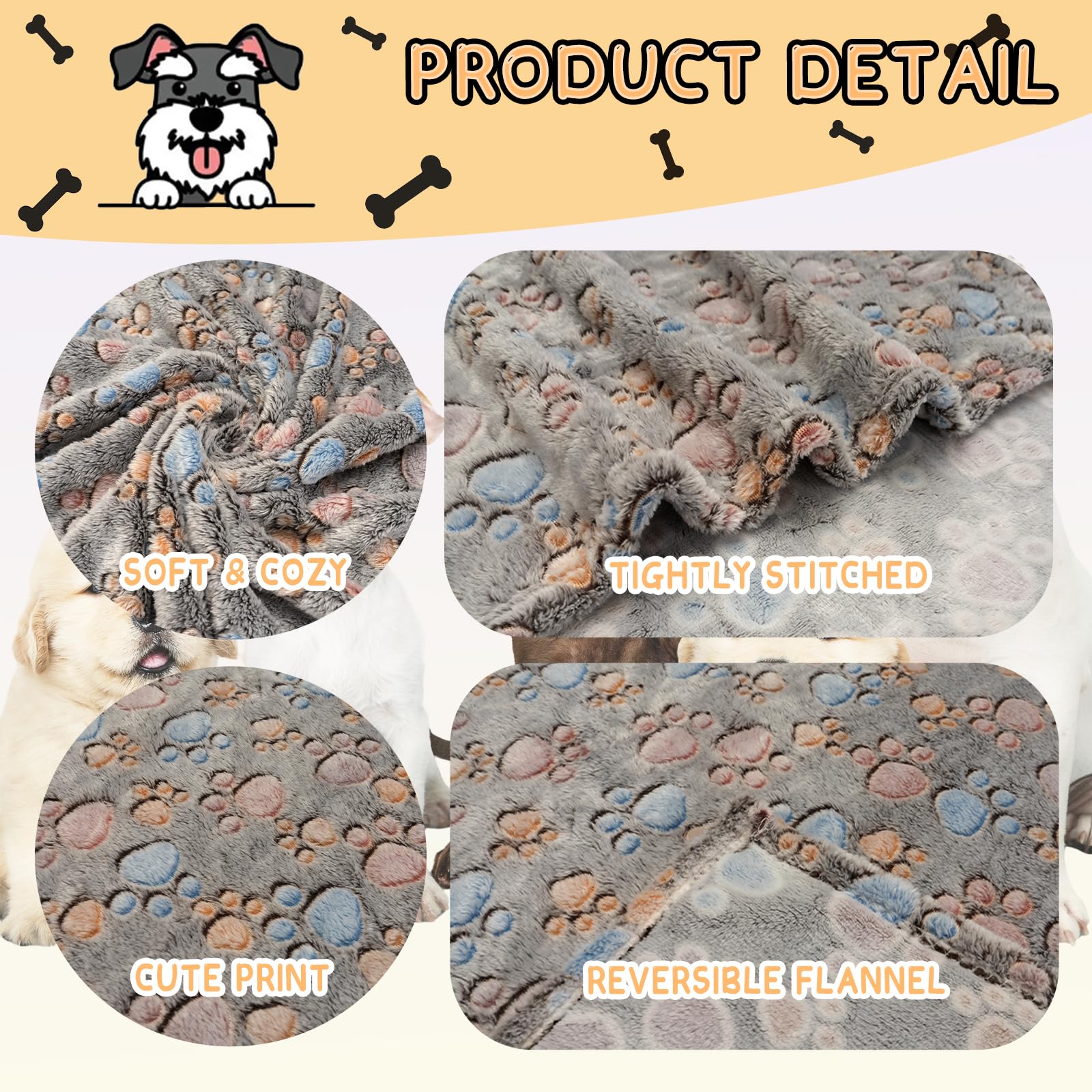 Rezutan Upgraded Flannel Blankets For Large Dogs & Cats, Soft Washable Pet Mat Throw Cover For Kennel, Crate, Bed - Cute Paw Pat