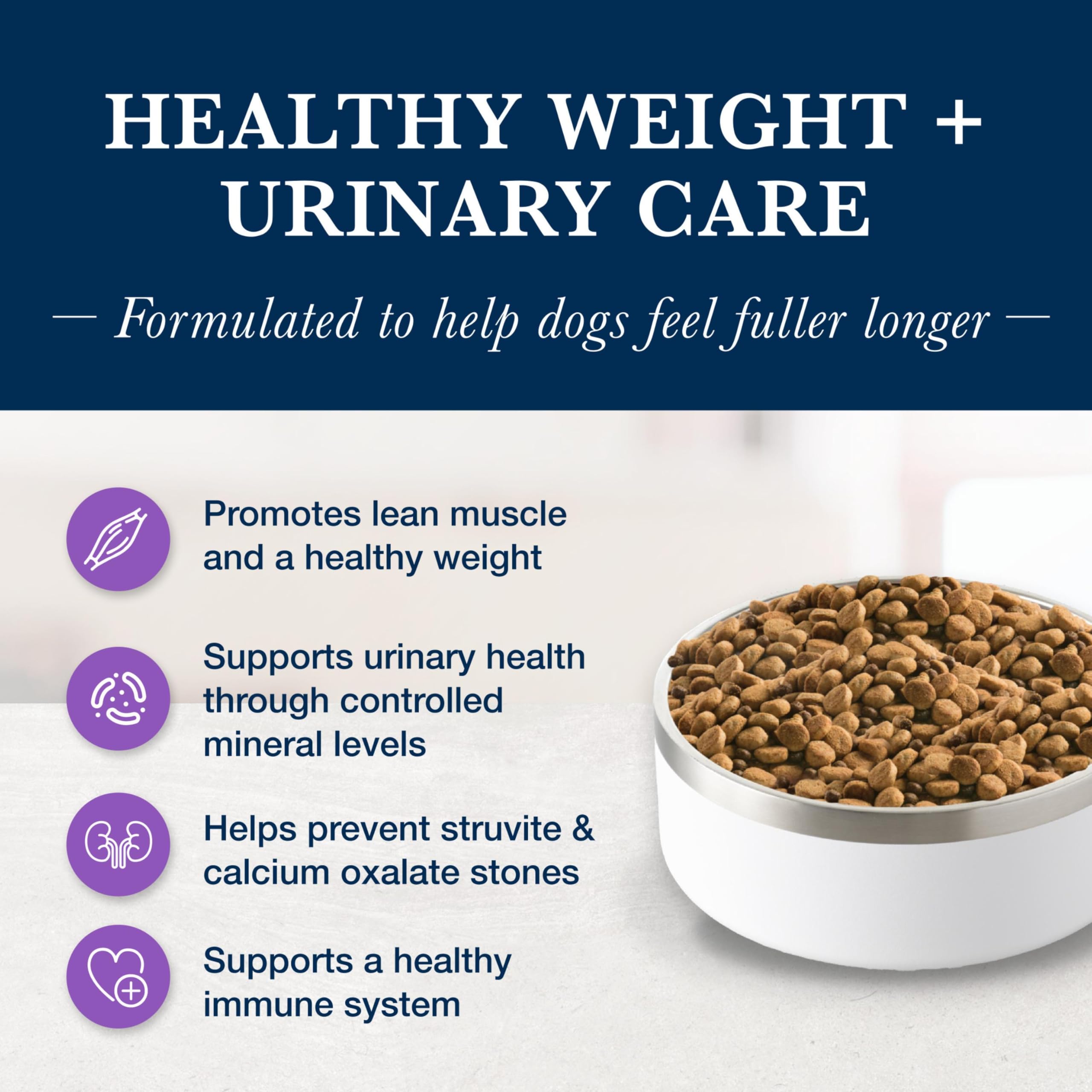 Blue Buffalo Natural Veterinary Diet W+U Weight Management + Urinary Care Dry Dog Food, Veterinarian Prescription Required, Chic