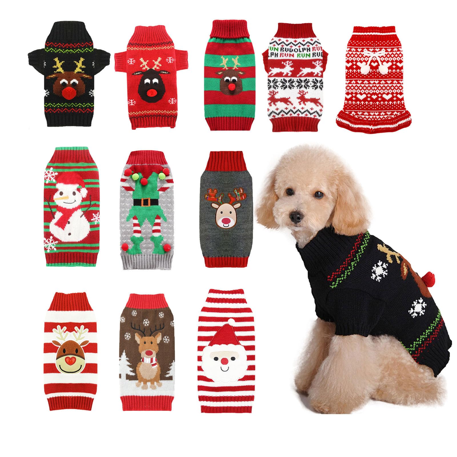 Axiijgl Reindeer Cat Christmas Sweater Soft Dog Clothes Outfit With Leash Hole For Dachshund, French Bulldog Winter Clothes
