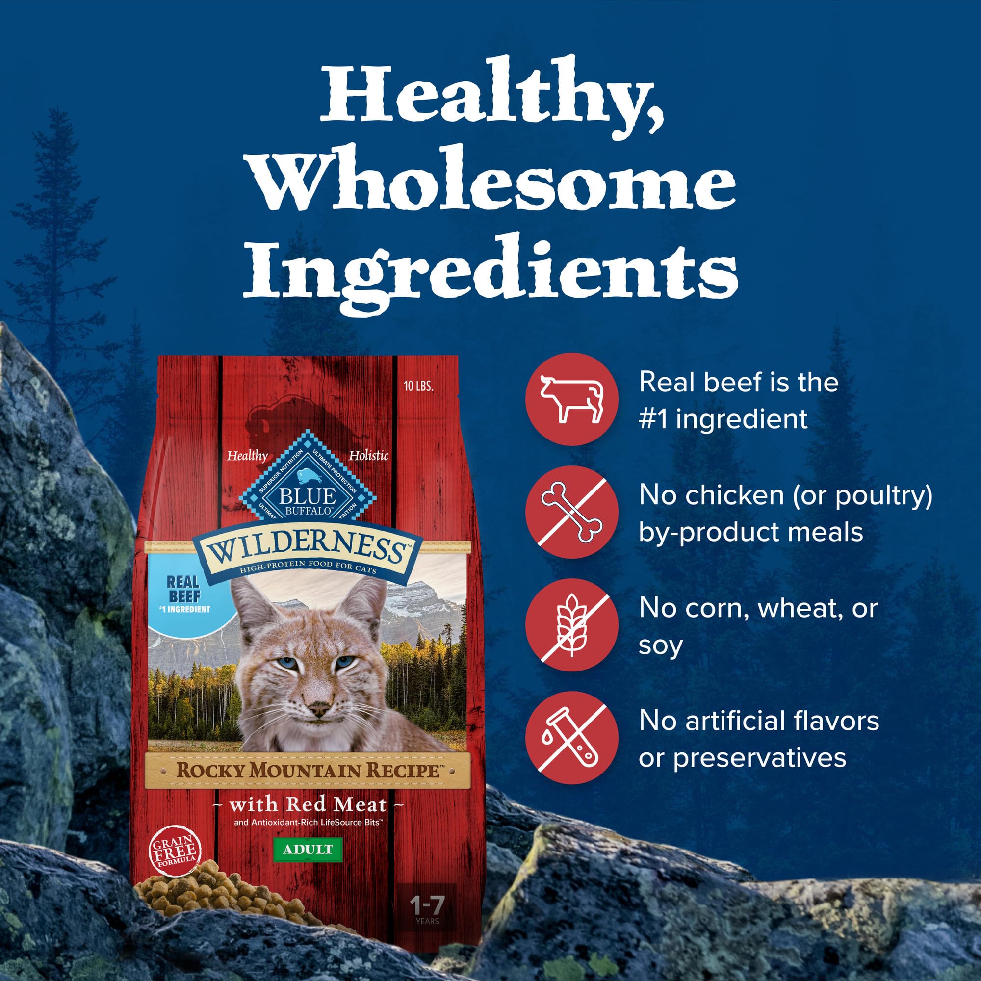 Blue Buffalo Wilderness Adult Dry Cat Food, Rocky Mountain Recipe, Chicken-Free & Grain-Free Recipe Made with Natural Ingredient