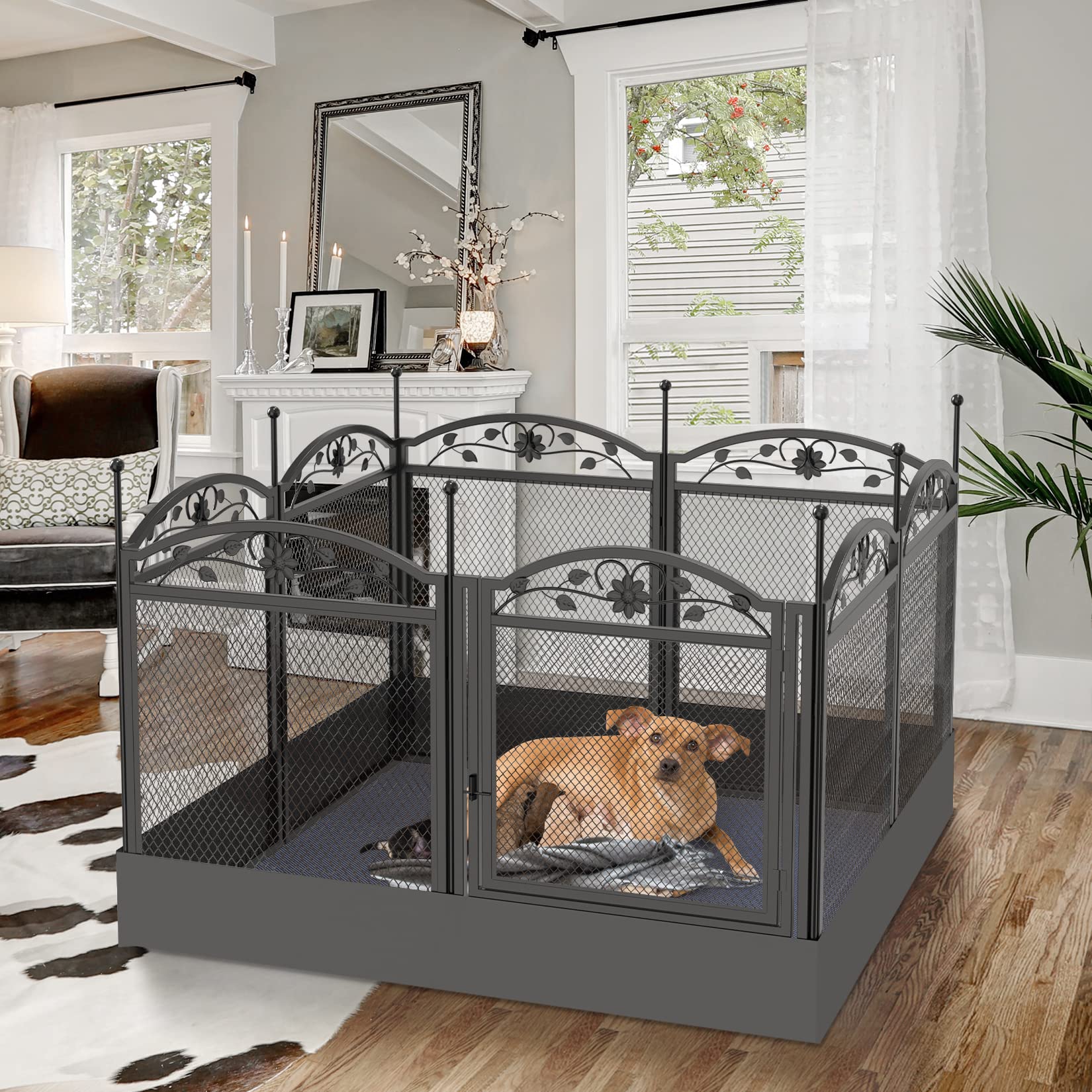 Bingopaw Dog Whelping Box Fence: Pet Indoor Metal Playpen Crate With Waterproof Whelping Pad - Heavy Duty Puppy Outdoor Exercise