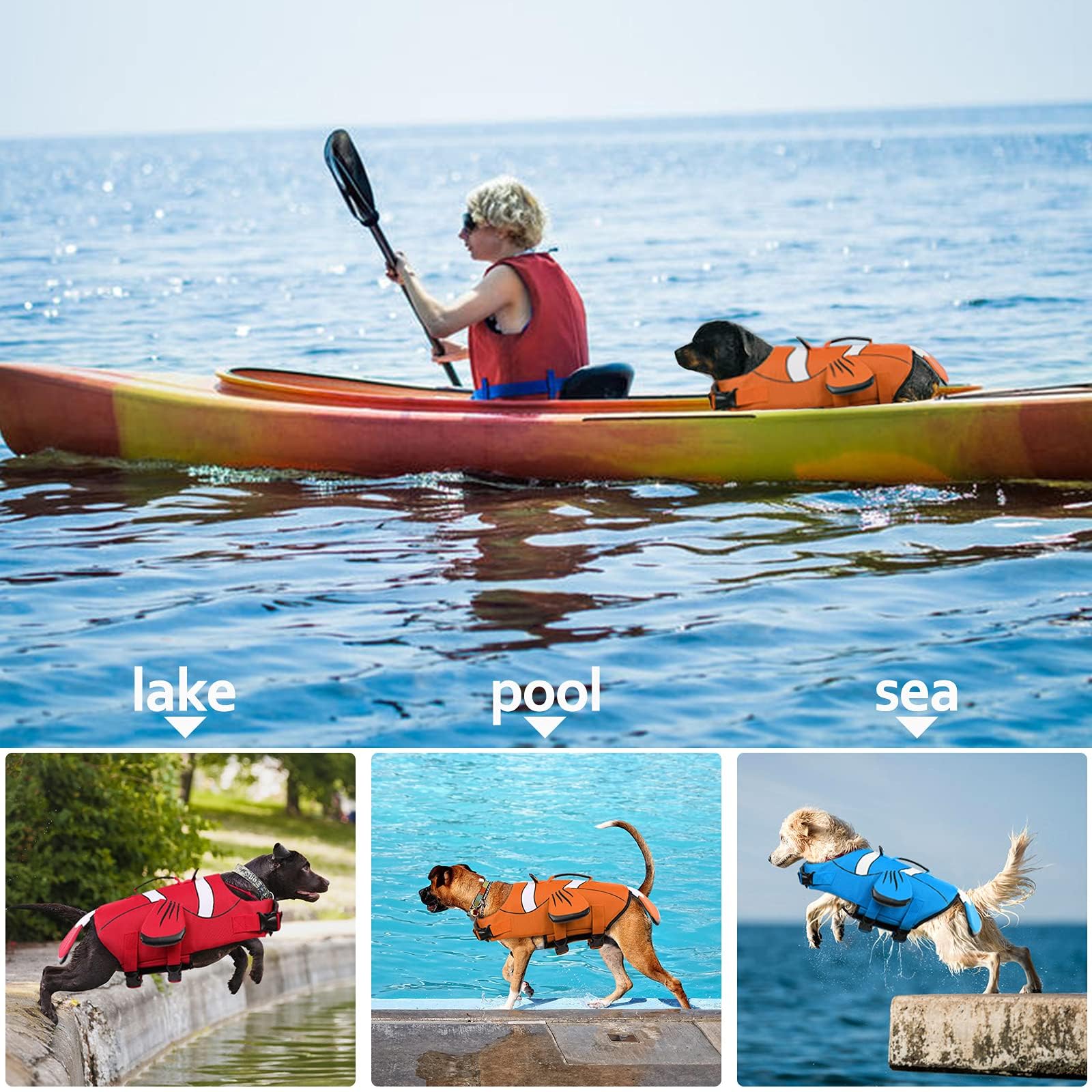 Dentrun Dog Life Jacket For Small & Medium Dogs, Ripstop Adjustable Swim Vest With Rescue Handle, High Visibility Safety Flotati
