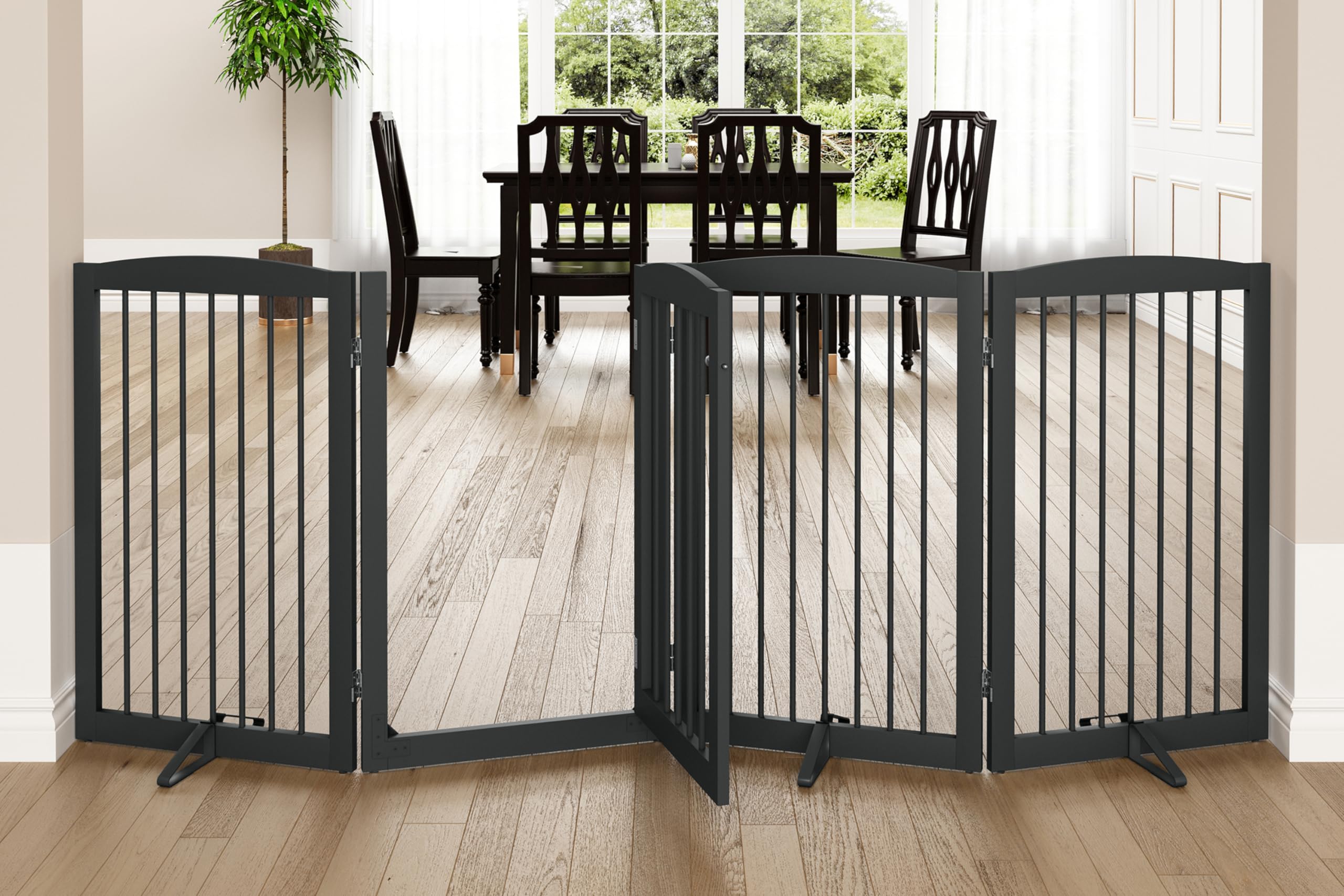 PUPETPO Freestanding Dog Gates with Door Walk Through, Pet Gate for Stairs, 80 inch Wide Gates Indoor, Dog Fences Indoor, Suppor