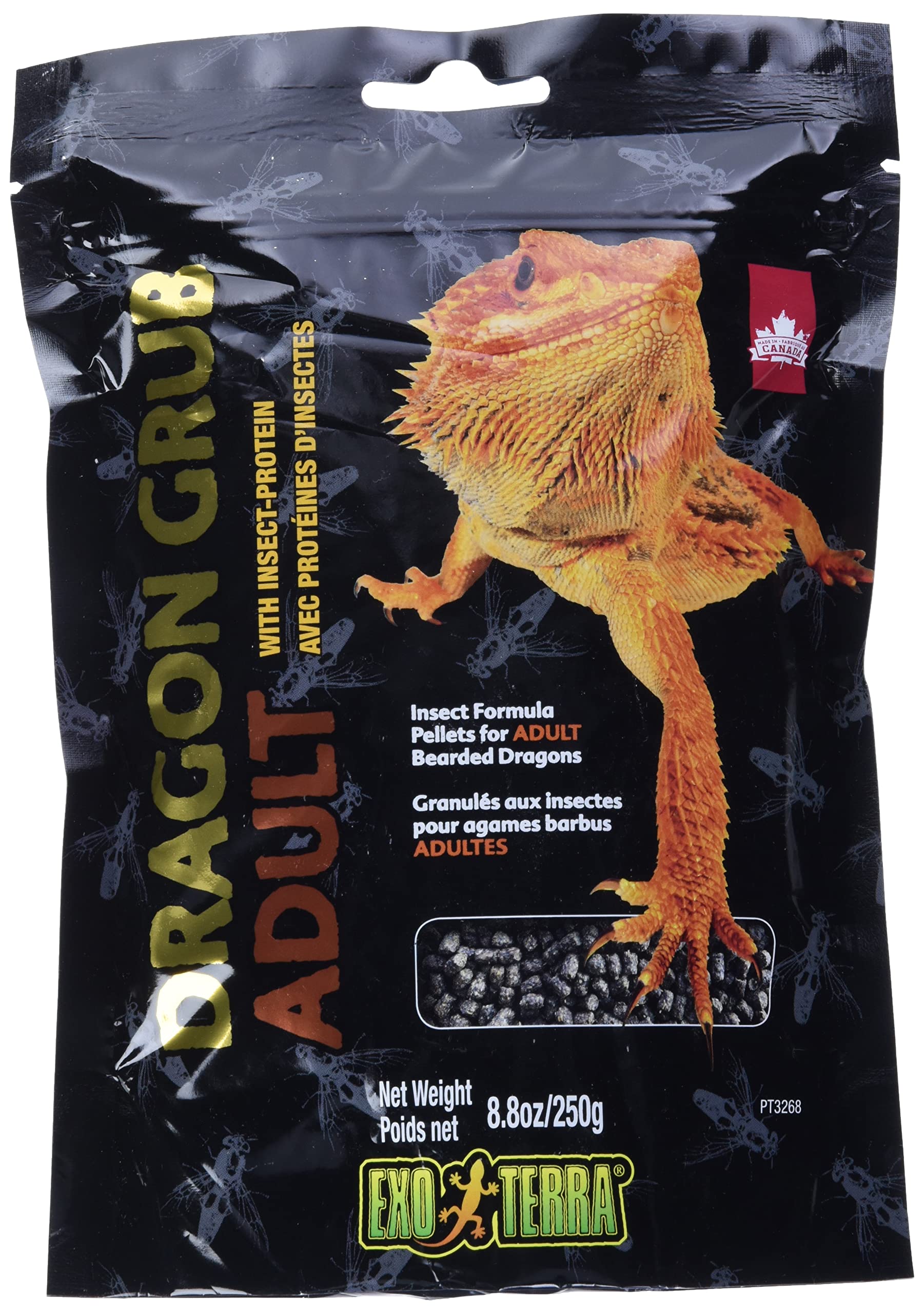 Exo Terra Dragon Grub Adult 8.8 oz - High-Protein Bearded Dragon Food with Black Soldier Fly Larvae - Nutrient-Rich, Insect-Base