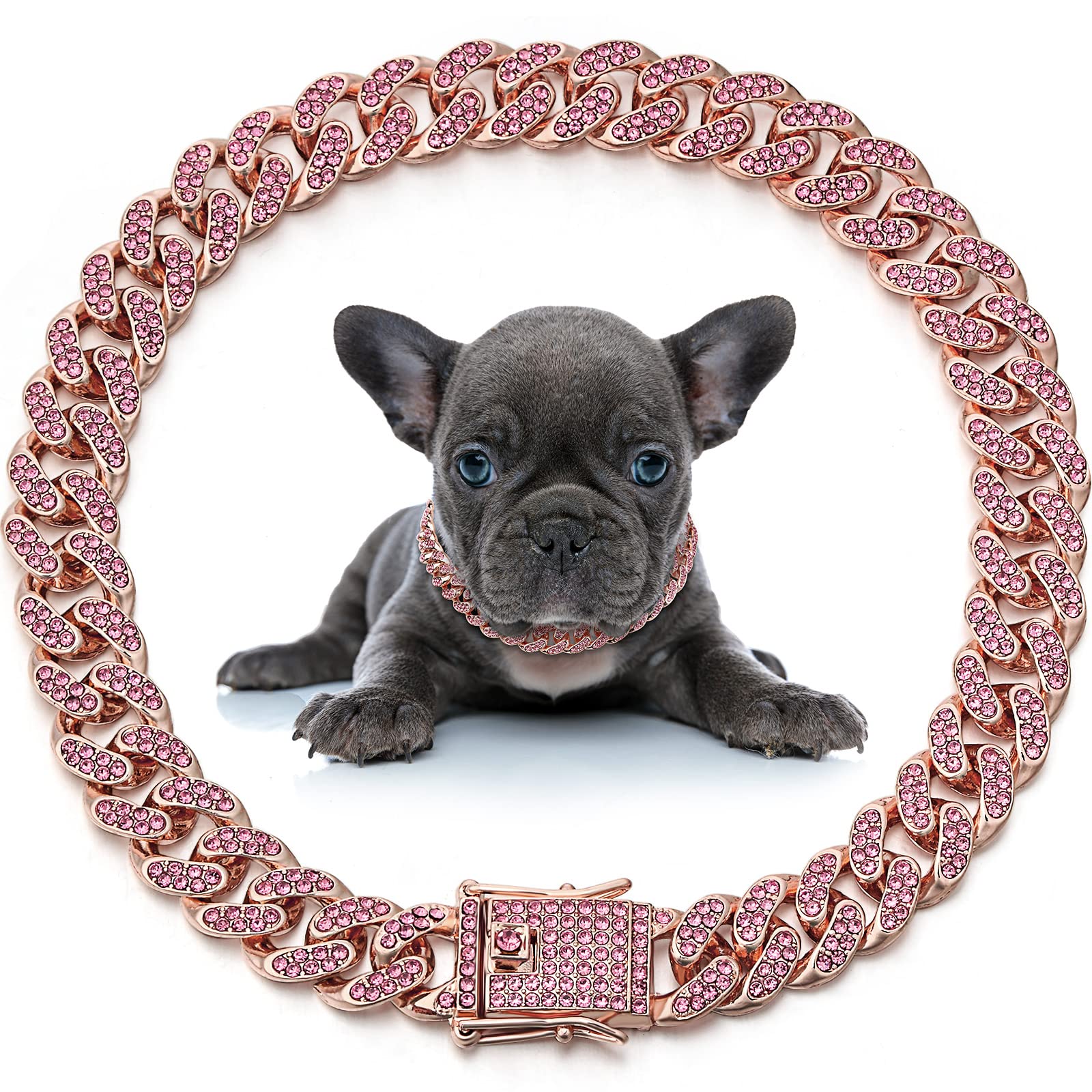 Leifide Dog Chain Collar Diamond Link Puppy Collar 12 Mm Wide Dog Necklace Metal Cat Chain Pet Crystal Necklace Jewelry Accessor