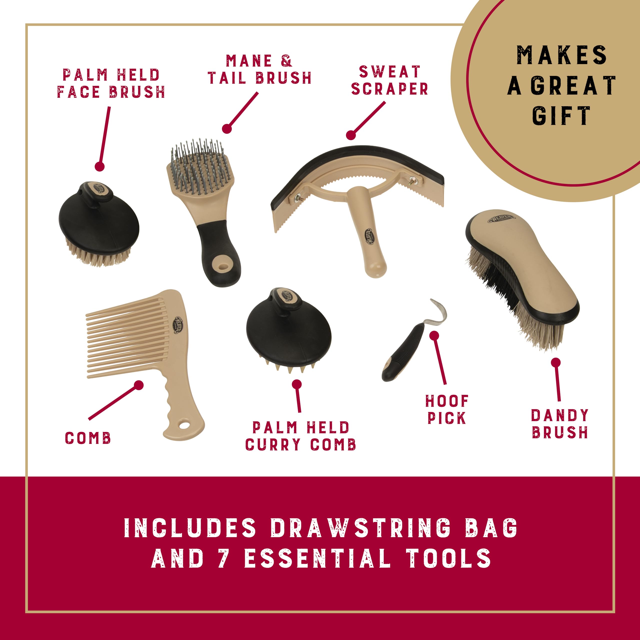 Weaver Leather Horse Grooming Kit, 7-Piece Horse Brush Set With Organizer Tote Bag, Equine Care, Horse Tack Room Equipment, Grooming Horse Supplies