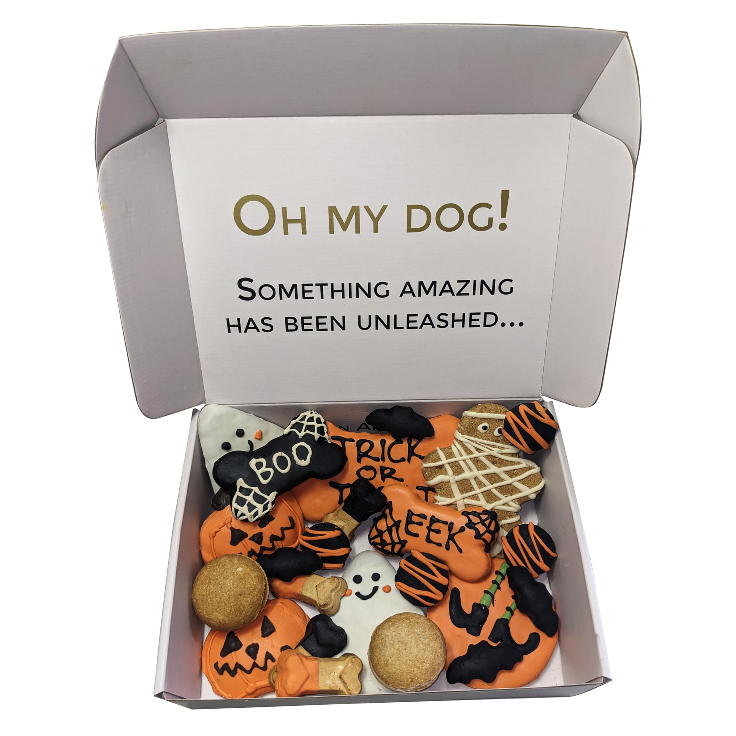 Bonne et Filou Halloween Dog Treats Gift Box Human Grade Gourmet Dog Treats 23 Luxury Spooky Dog Treats Delights with Macarons,