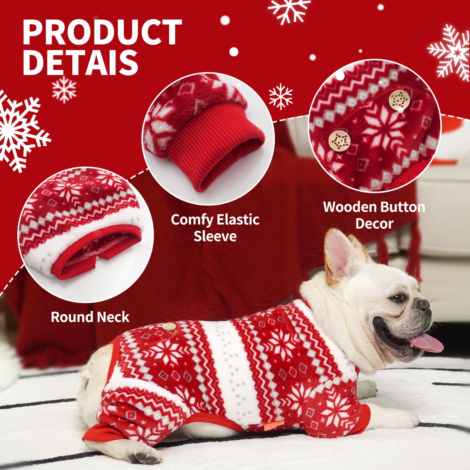 Kyeese New Year Dog Pajamas Snowflake Dogs Pjs For Medium Dogs Holiday Dog Onesie Pet Pajamas