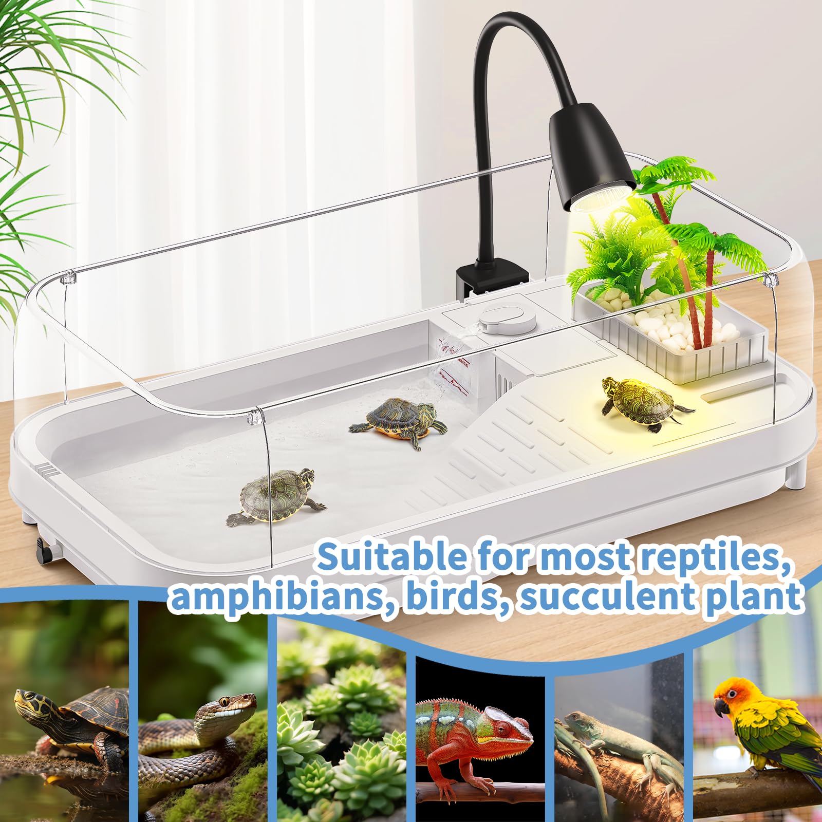 Moonorange Upgrade Reptile Heat Lamp, 360 Rotatable Light Lamp With 2Pcs Longlasting Basking Bulbs (25W + 50W), Suitable For Tur