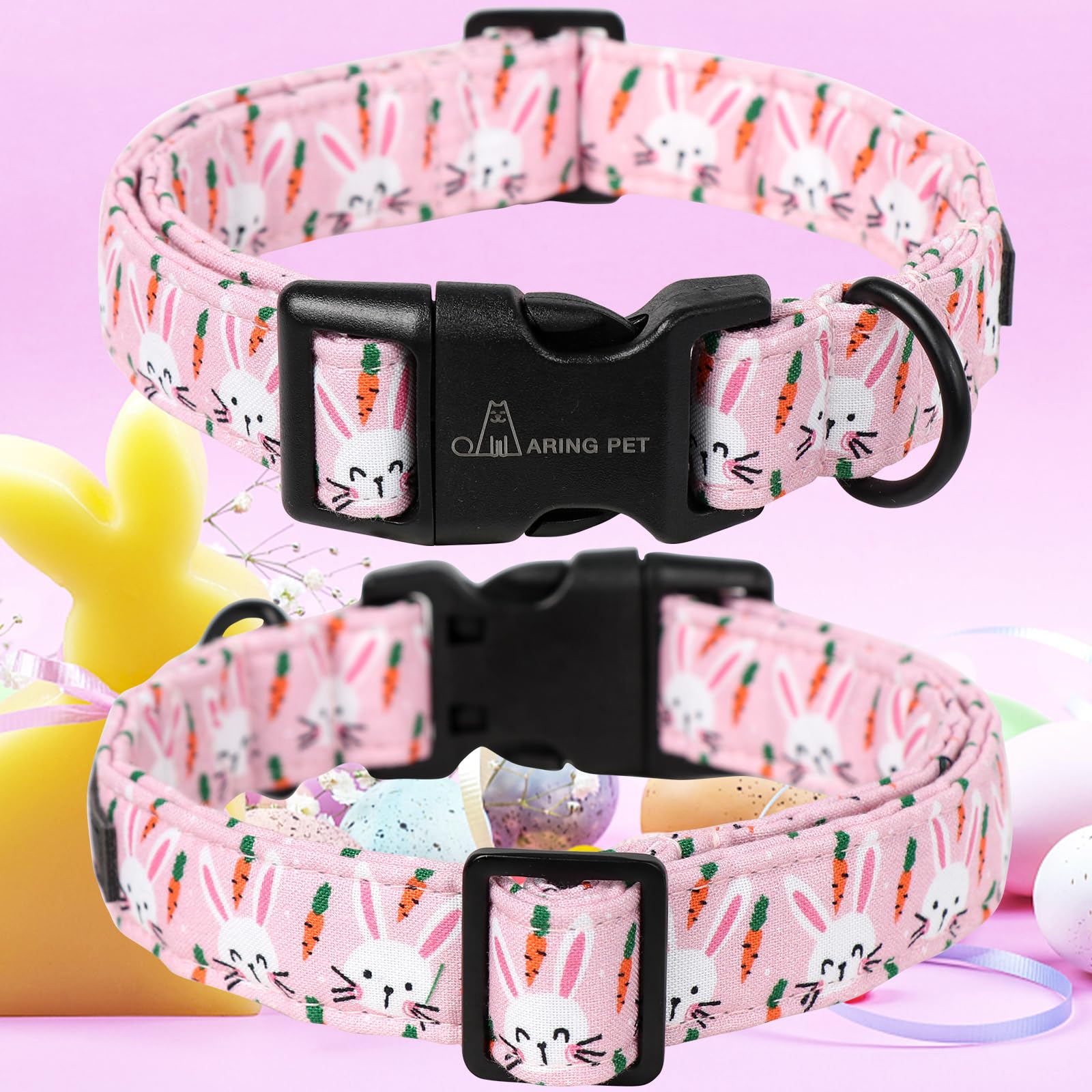 Aring Pet Easter Dog Collar-Cute Pink Rabbit Dog Collars, Adjustable Cotton Carrot Pet Collar Puppy Collars With Quick Release B