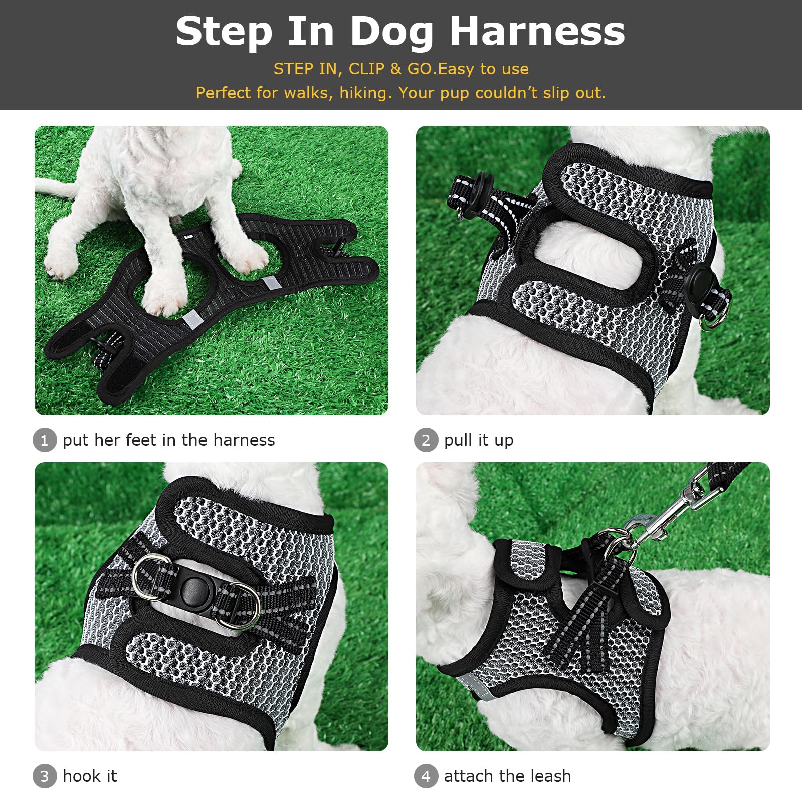 No Pull Small Dog Harness For Under 22 Lbs Dogs, Step In Air Mesh Puppy Reflective Lightweight Dogs Cats Vest (Black, M