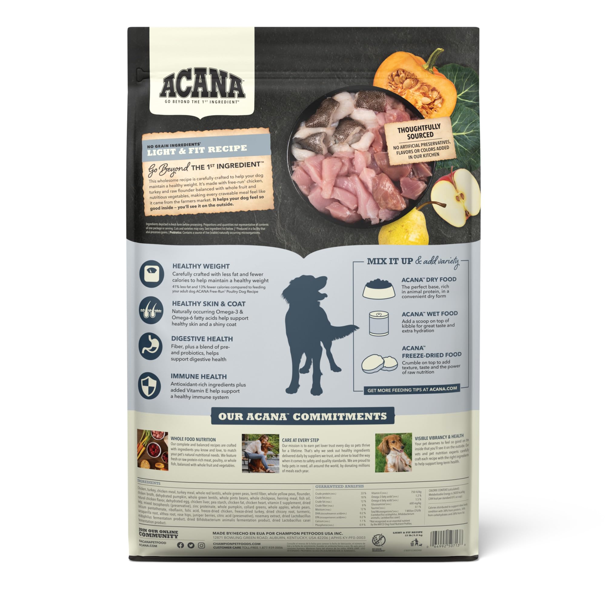 ACANA Adult Dry Dog Food, Light & Fit Recipe, Grain Free Dog Food, 13lb