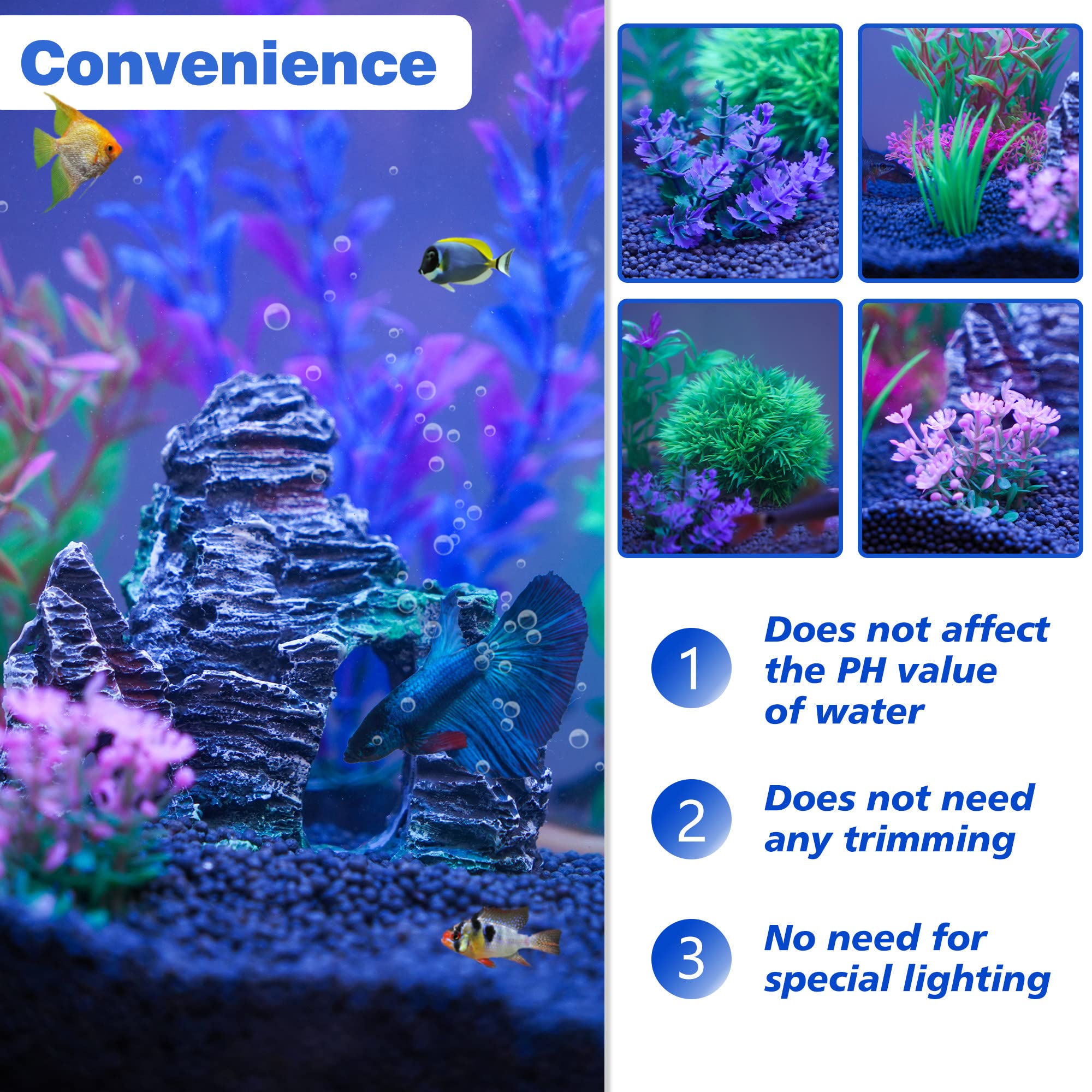 Ameliade Aquarium Artificial Plastic Plants Decorations And Rock Cave Decor Set Goldfish Betta Fish Tank Accessories Small Large Fish Bowl Ornaments