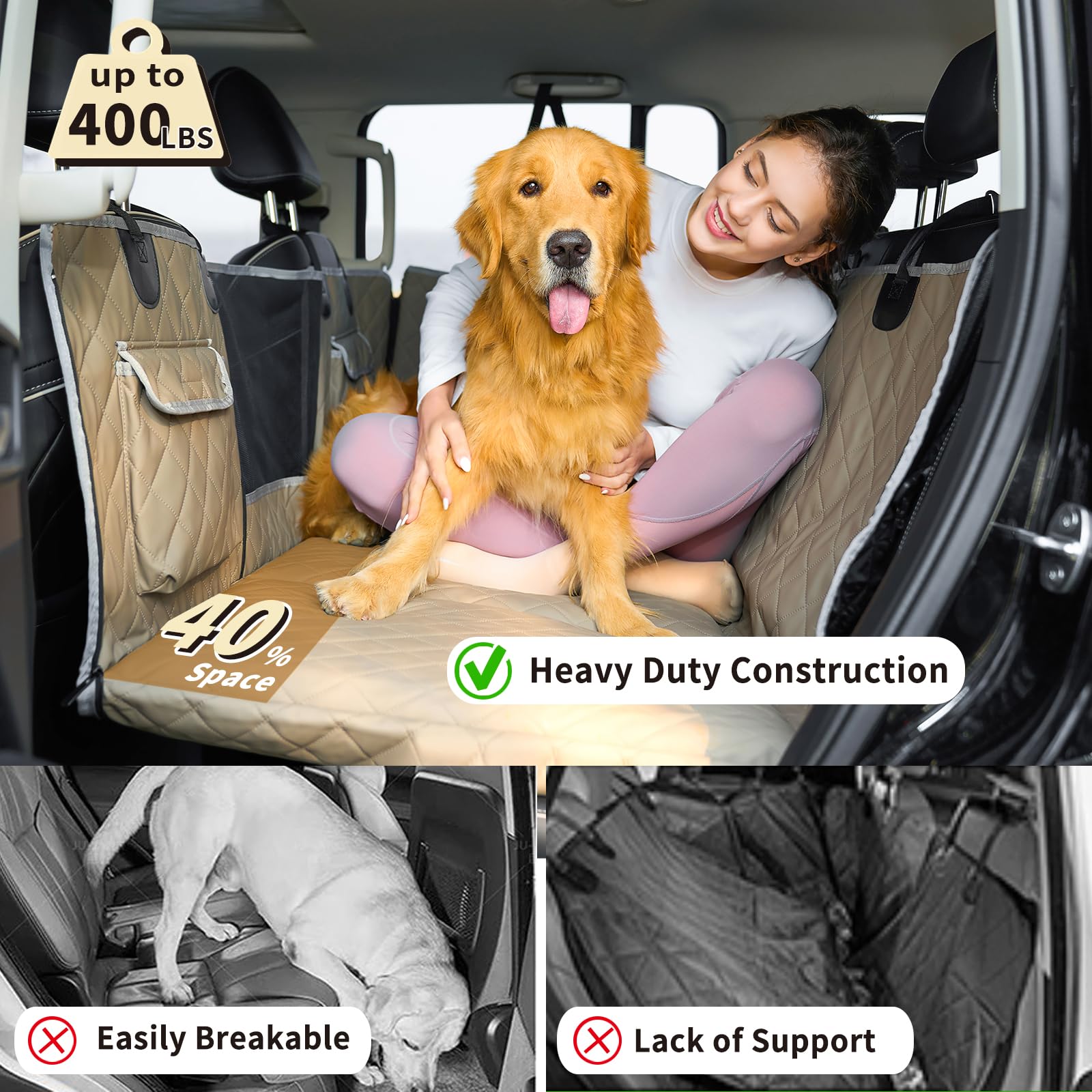 Nxwjoy Dog Seat Cover For Back Seat Pet Cover For Dogs Hard Bottom Extender Seat Cover Car Seat Protector Waterproof Dog Hammock