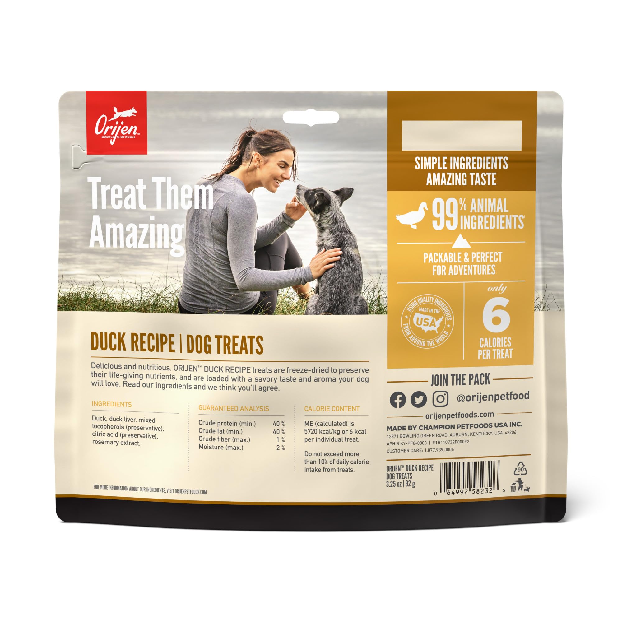 ORIJEN Freeze Dried Duck Dog Treats, 3.25oz - Natural, High-Protein Treats for Dogs