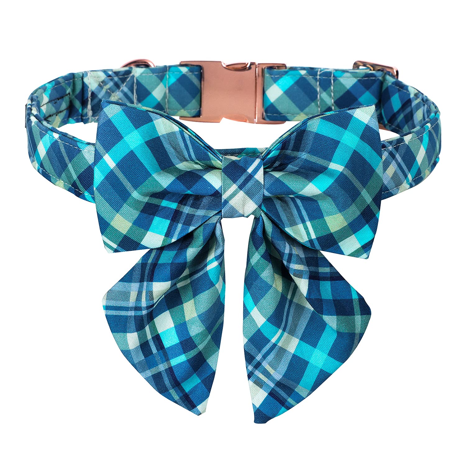 Maca Bates Dog Collar-Colorful Grid And Ripple Pattern Sailor Bow Tie,Adjustable Collar With Metal Buckle For Cat And Dog