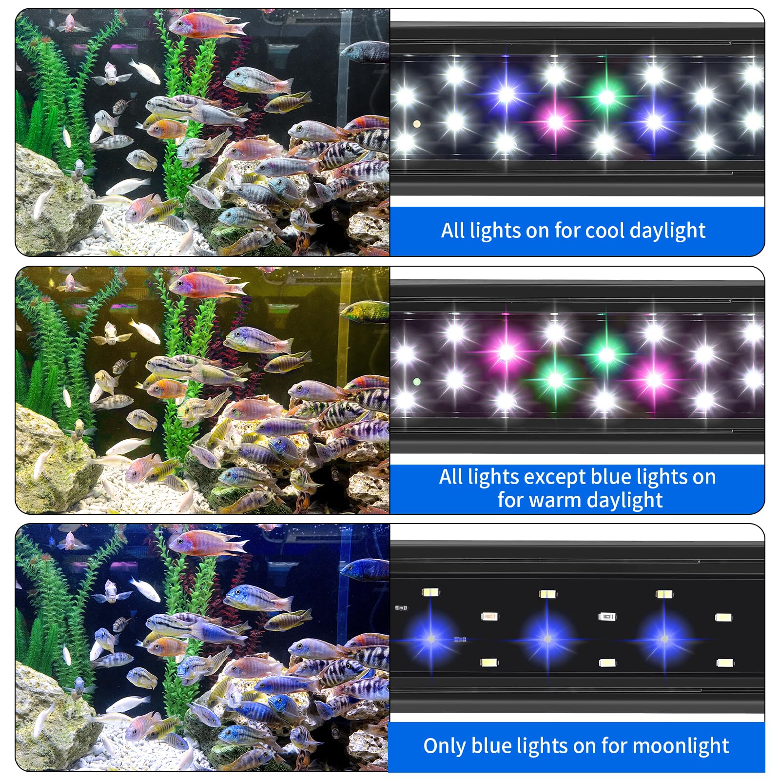 AQUANEAT LED Aquarium Light, 36-44 Inch, Full Spectrum, Auto On/Off Timer, Adjustable Brightness, Black, Model TXF-303