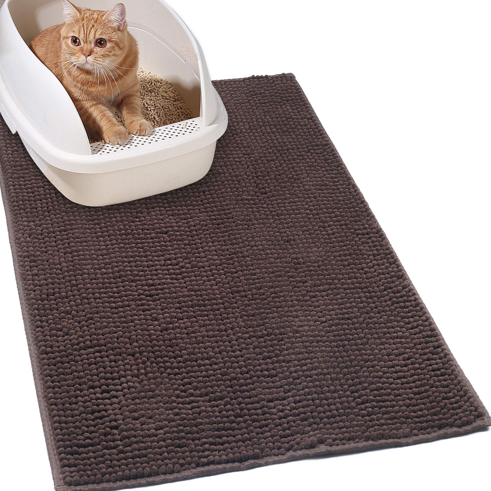 Vivaglory Super Soft Microfiber Cat Litter Mat, 31'× 20' Large Cat Mat For Under Litter Box With Waterproof Back, Machine Washable, Brown