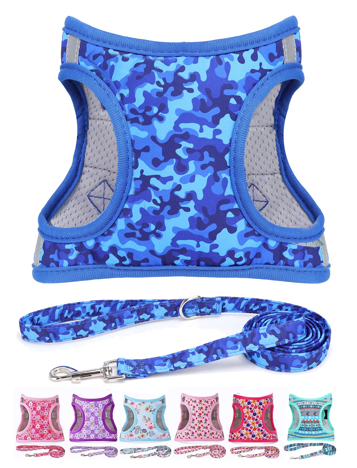 Moonpet Step In Boy Dog Harness Leash Set- All Weather Reflective No-Pull Padded Mesh Vest Harness For Cats Puppy Extra-Small Sm