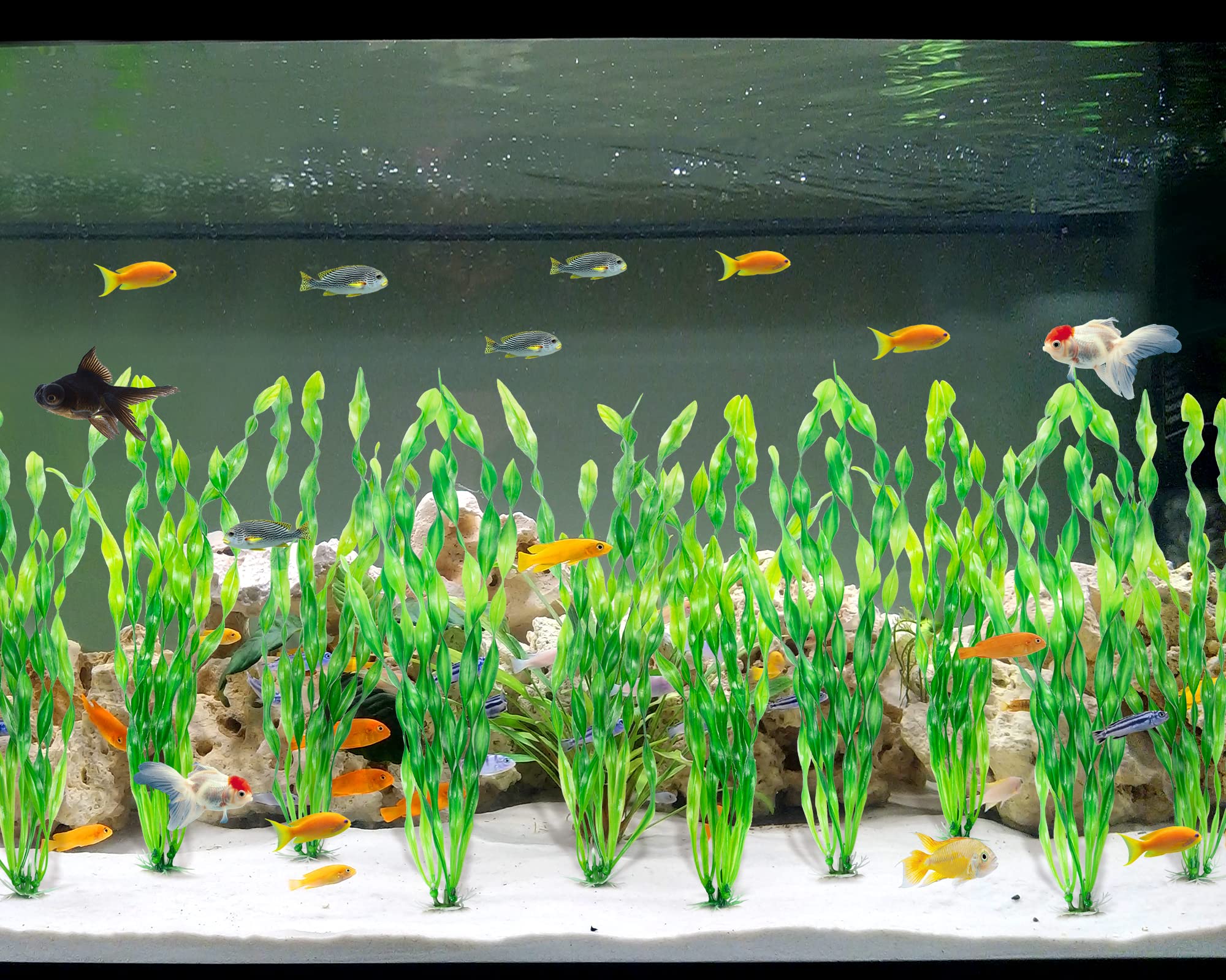 Mylifeunit Artificial Seaweed Water Plants For Aquarium, Plastic Fish Tank Plant Decorations 10 Pcs (Green)