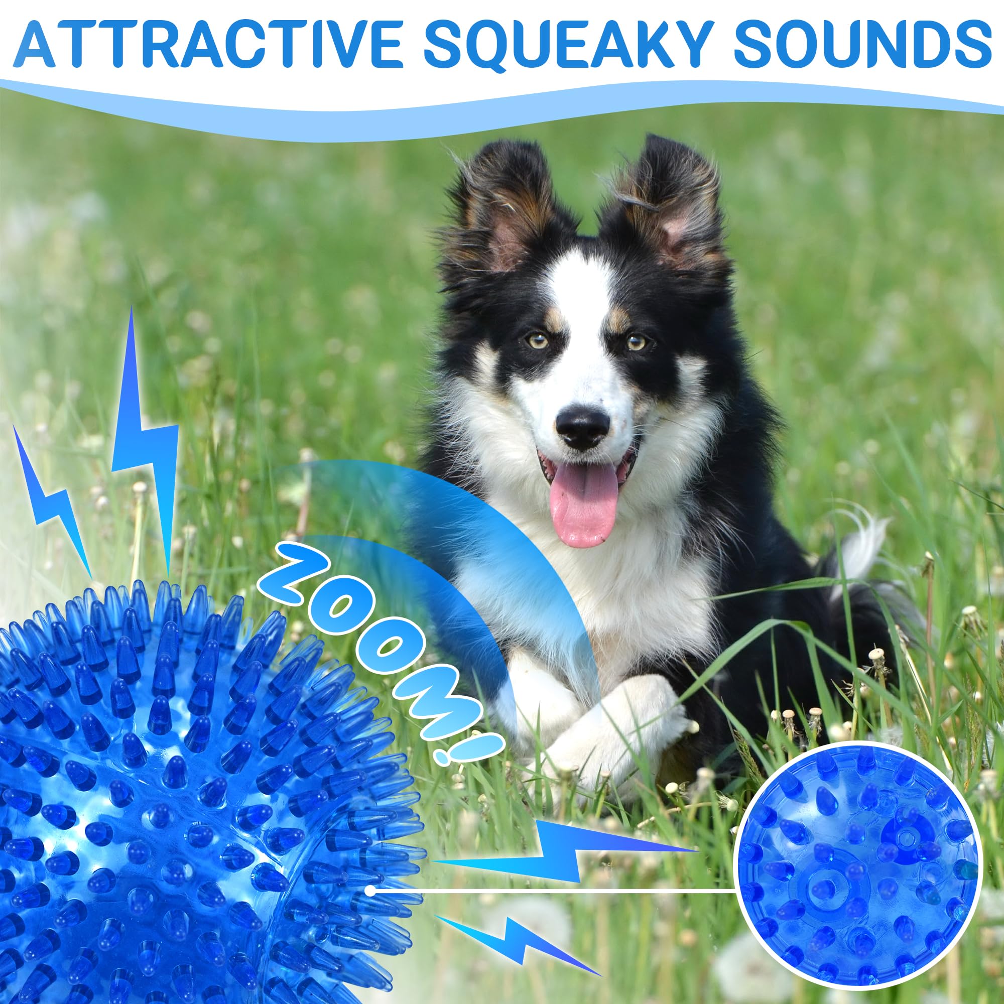 LECHONG 4-Pack Large Squeaky Dog Balls, 4.5 '' for Medium and Aggressive Chewers, Rubber Spiky Chew Toy for Teeth Cleaning, Trai