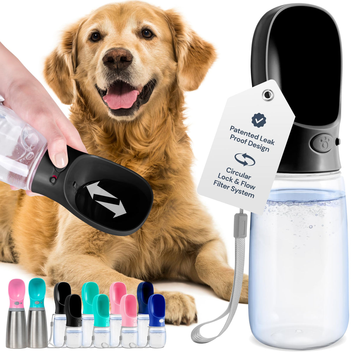 Malsipree Portable Dog Water Bottle - Lightweight Travel Dispenser With Bowl - 19 Oz, Black Dog Travel Cup - Food Grade Plastic - Puppy Essentials - Pet Water Dispenser