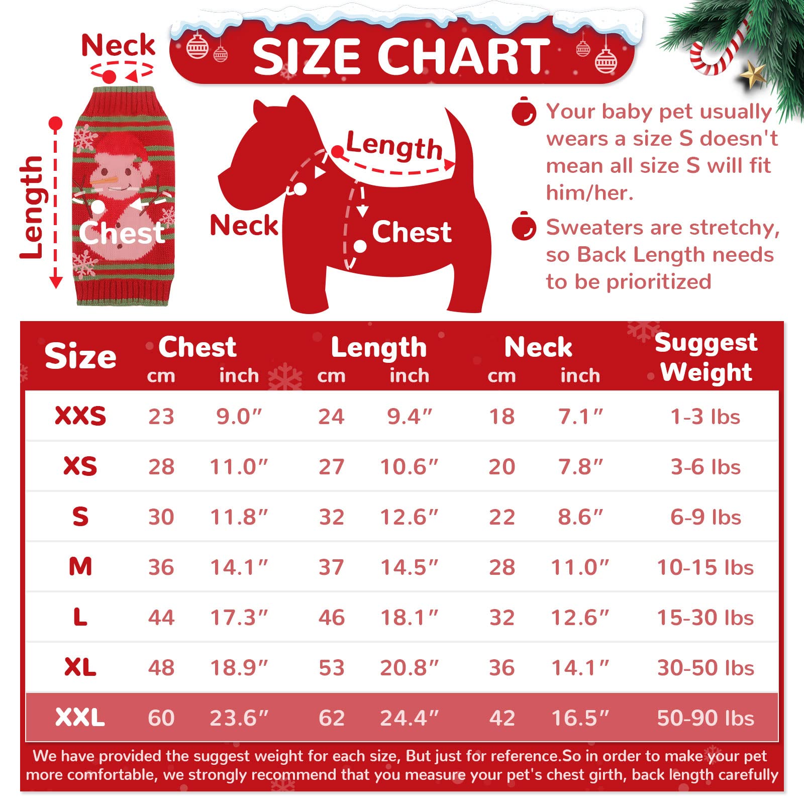 Petcare Dog Christmas Sweater Red Snowman Snowflake Christmas Sweater For Dogs Cats Xmas Costume Pet Holiday New Year Fall Winter Small Medium Large Dogs Christmas Clothes Vest Pullover Outfits,Xxl