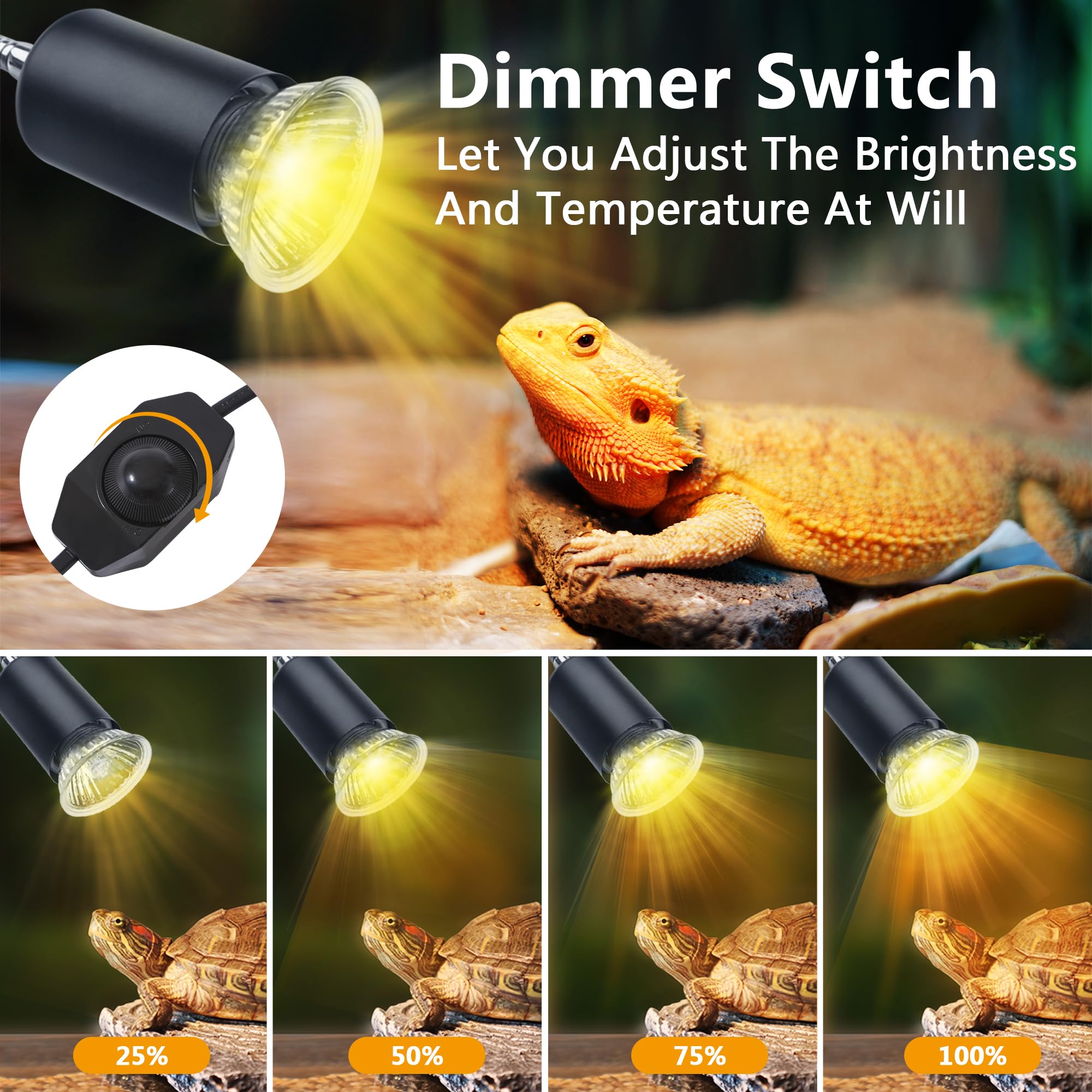 Pewingo Reptile Heat Lamp, Uva Uvb Light For Aquarium Turtle Tank, With 50W Basking Bulb, For Tortoise, Snake, Frog, Lizard, Coc