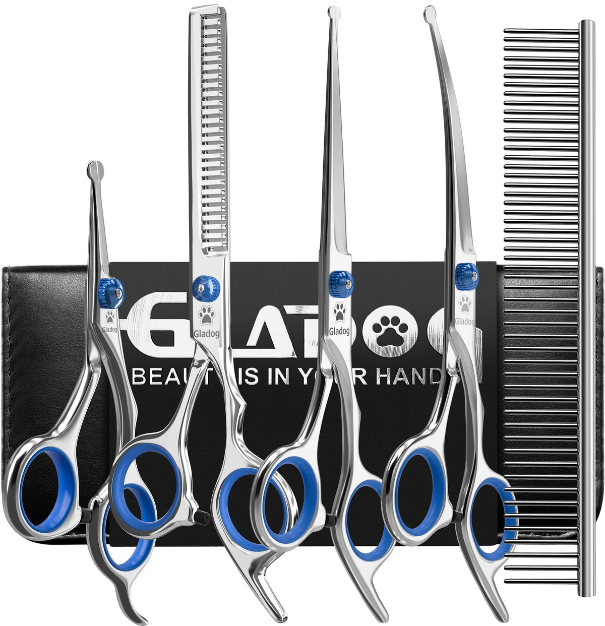 Dog Grooming Scissors Kit With Safety Round Tips, Gladog Professional 6 In 1 Grooming Scissors For Dogs, Sharp And Durable Dog Grooming Shears For Dogs Cats Pets