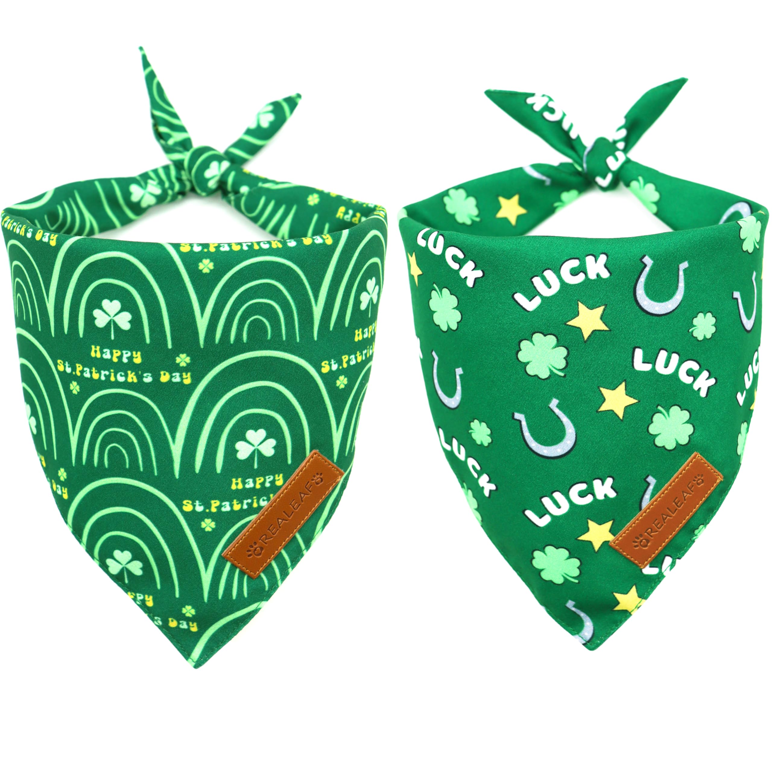 Realeaf St. Patrick'S Day Dog Bandanas 2 Pack, Reversible Green Dog Scarf For Boy And Girl, Premium Durable Fabric, Holiday Band
