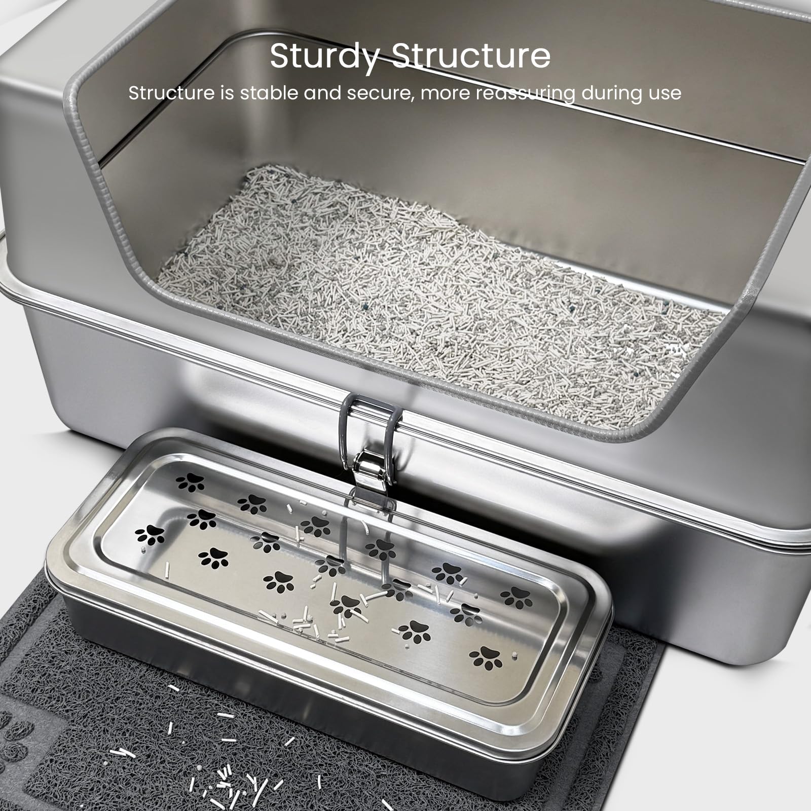 Stainless Steel Cat Litter Box With Lid, Metal Litter Box With 11.8'' High Sides, Cat Litter Pan For Big & Multiple Cats, Kitten