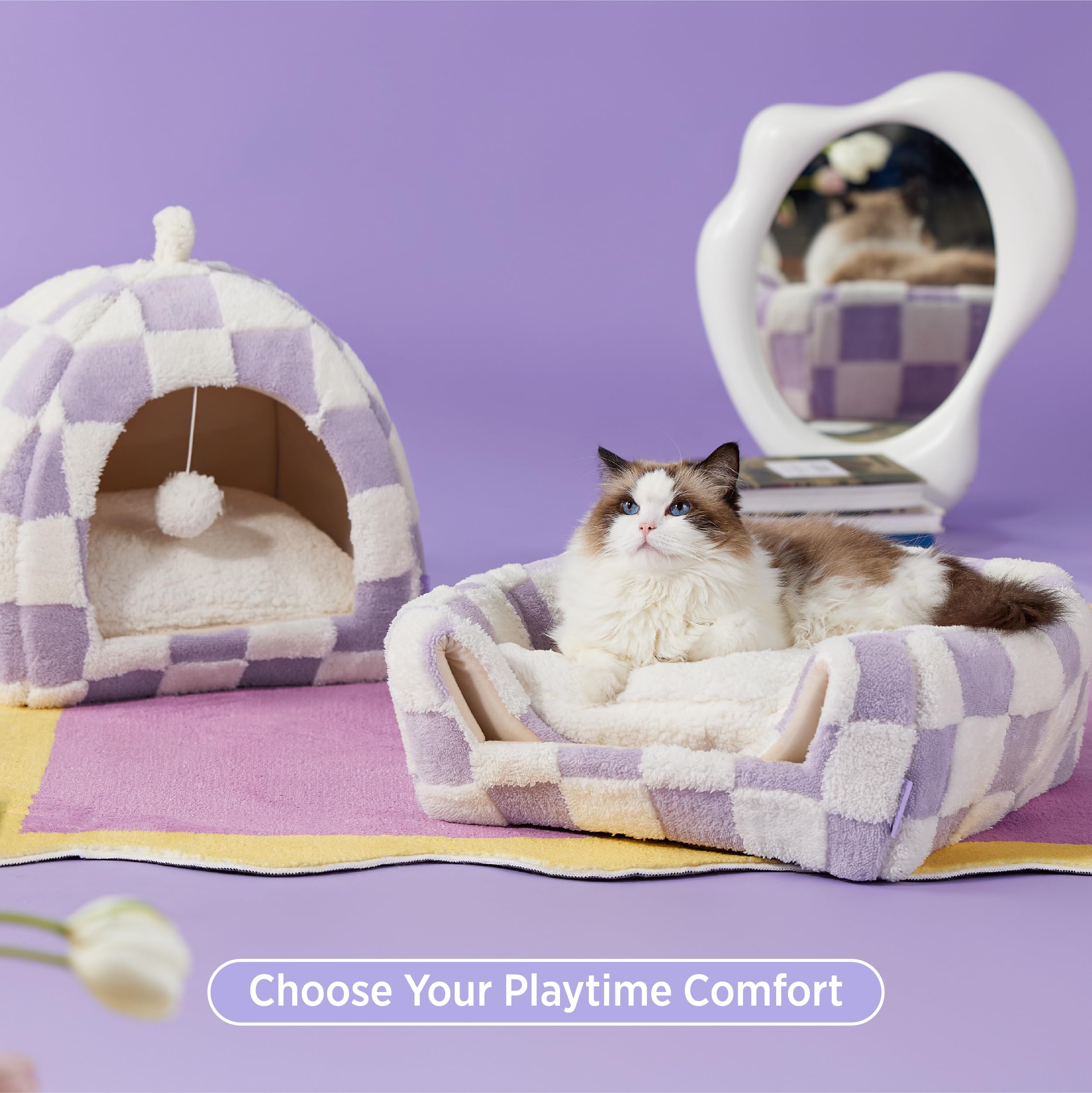 Lesure Cute Cat Beds For Indoor Cats - 2 In 1 Large Cat Cave Bed With Removable Washable Cushioned Pillow, Cozy Kitten With Non-