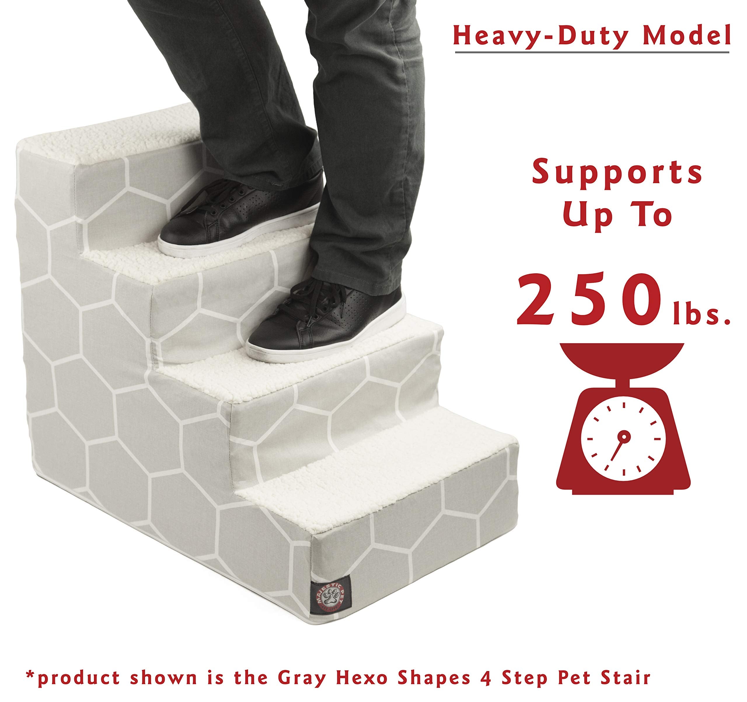 Majestic Pet 4 Step Portable Dog Stairs for Small Dogs, Heavy-Duty Fabric, Supports 250 lbs, Heathered Navy Blue Denim