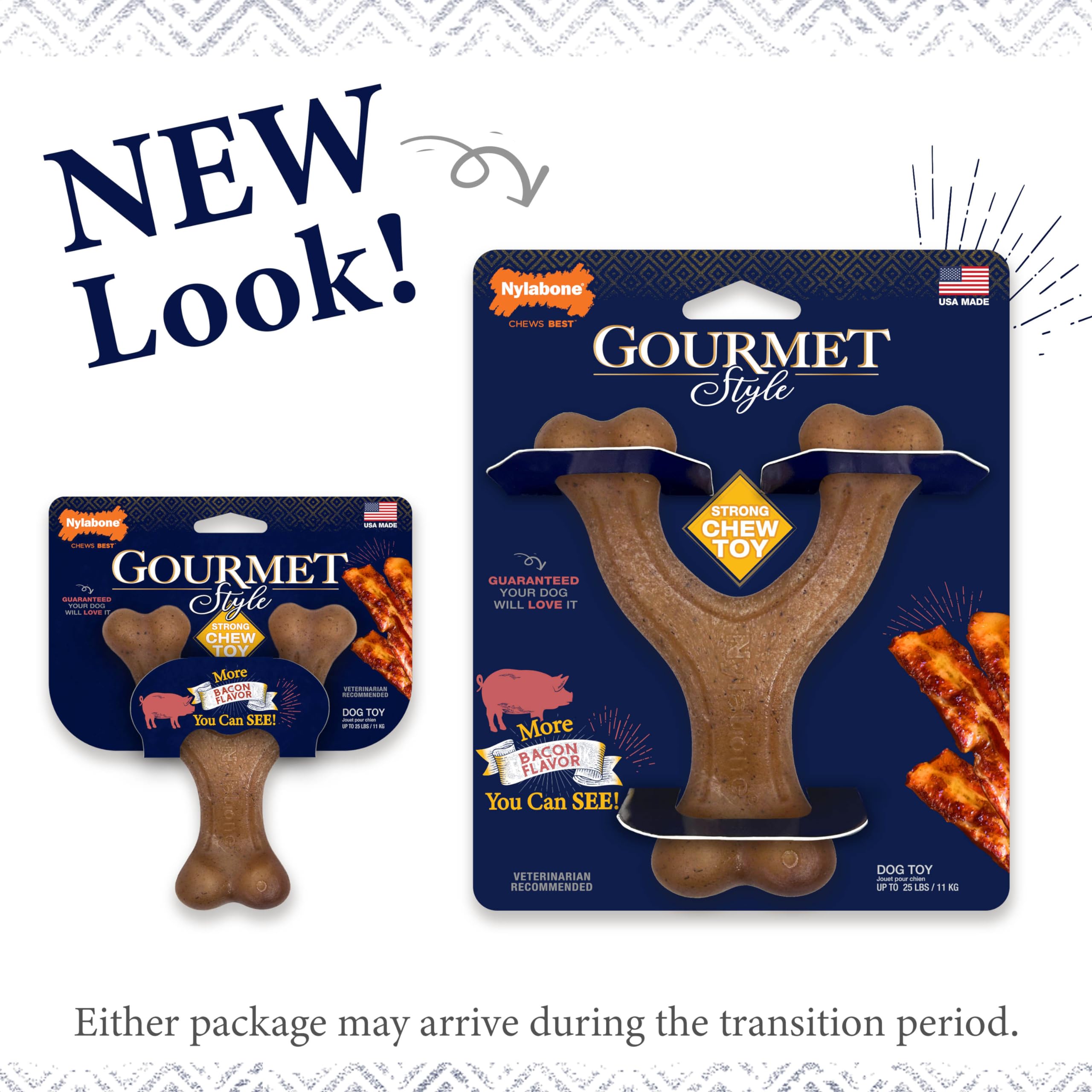 Nylabone Gourmet Style Strong Chew Wishbone Dog Chew Toy, Bacon Flavor, Small/Regular (1 Count)