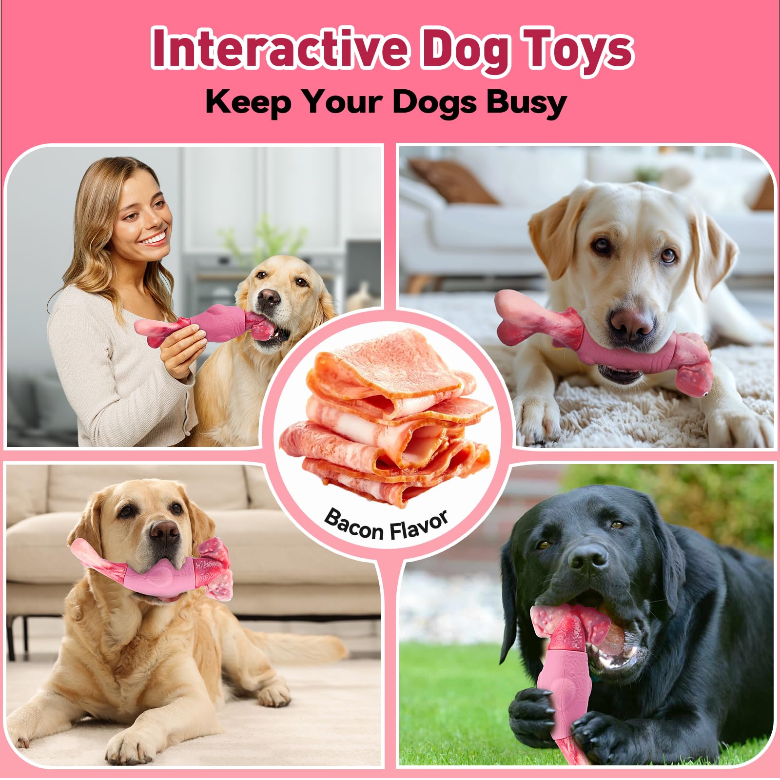 BIKIISEN Dog Toys for Aggressive Chewers, Interactive Dog Chew Toy for Large Dogs, Indestructible Squeaky Toys to Keep Them Busy