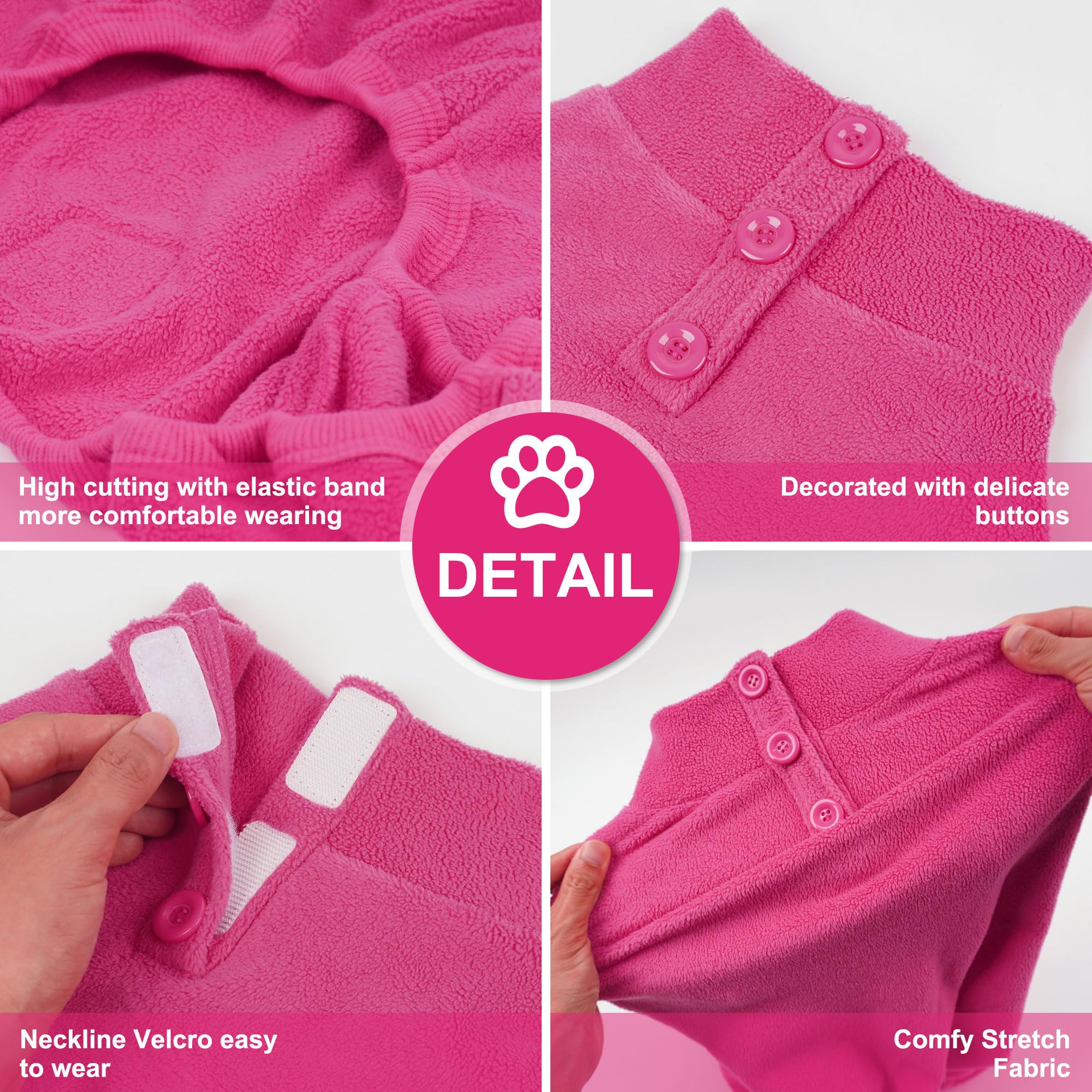 Cyeollo Fleece Dog Pajamas Jumpsuit Thermal Onesie Stretchable Doggie Coat In Fuchsia, Medium To Large Sizes