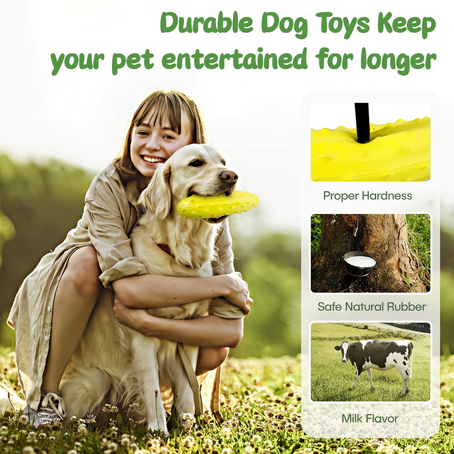 Sedioso Dog Toys For Aggressive Chewers, Though Rubber Dog Chew Toy, Dog Squeaky Toy For Small, Middle And Large Breed (Chew, Cucumber, Yellow)