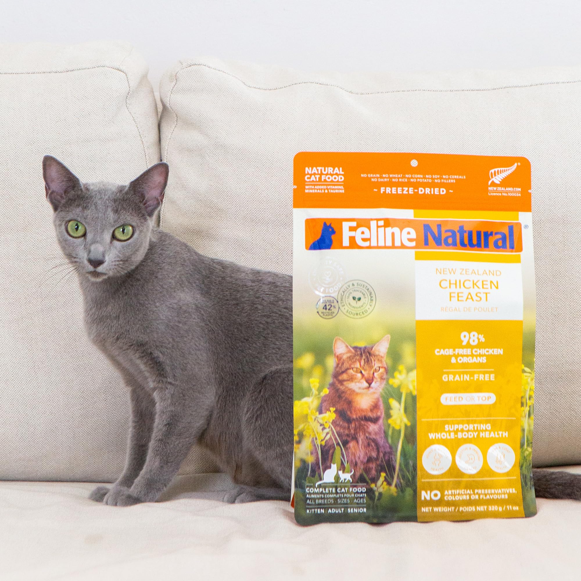 Feline Natural Grain-Free Freeze Dried Cat Food - Chicken Feast, 11 Ounce - High Protein Cat Food from New Zealand, Natural Ingr
